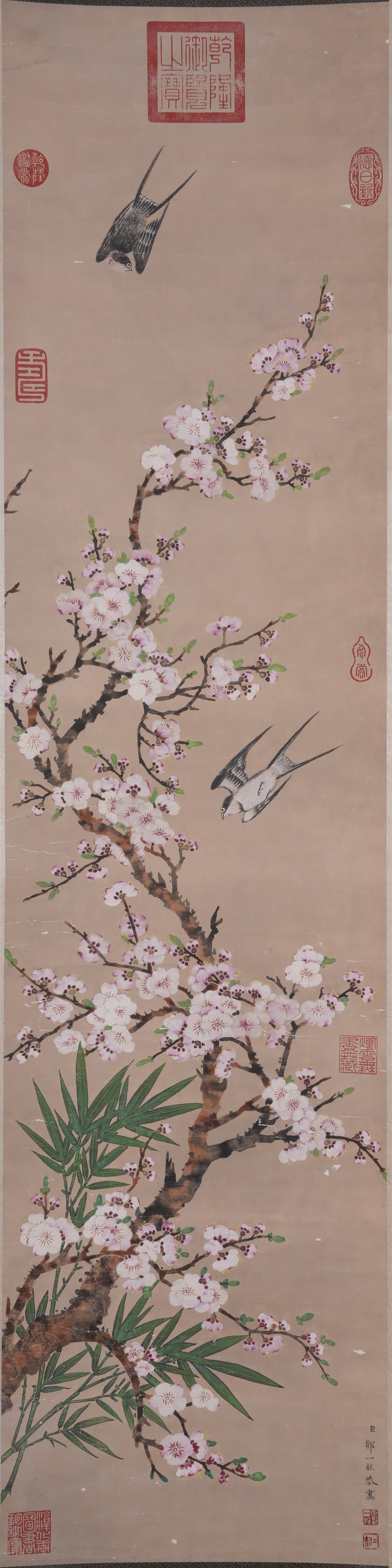 A FLOWER-AND-BIRD PAINTING ON SILK BY ZOU YIGUI.鄒一桂: Flower-and-Bird Painting on Silk by Zou Yigui.鄒一桂