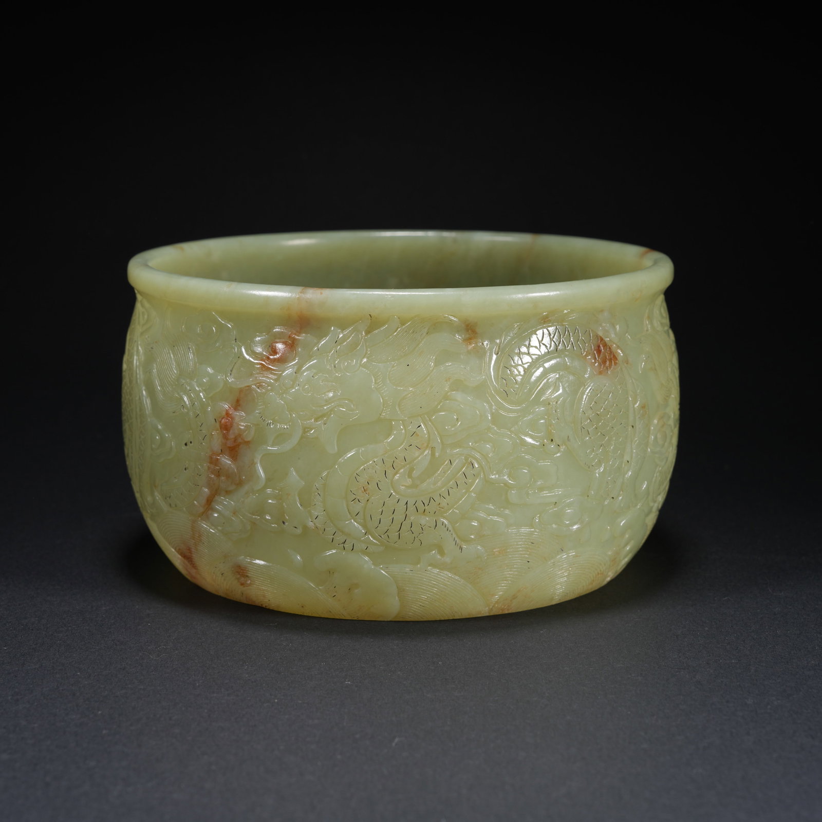 A HETIAN YELLOW JADE CARVED JAR WITH DRAGON MOTIF: Hetian Yellow Jade Carved Jar with Dragon Motif