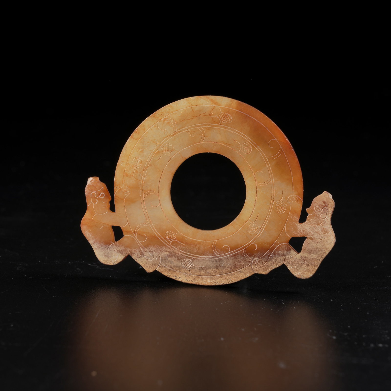 A ARCHAIC JADE DIVINE FIGURE OPENWORK BI: Archaic Jade Divine Figure Openwork Bi