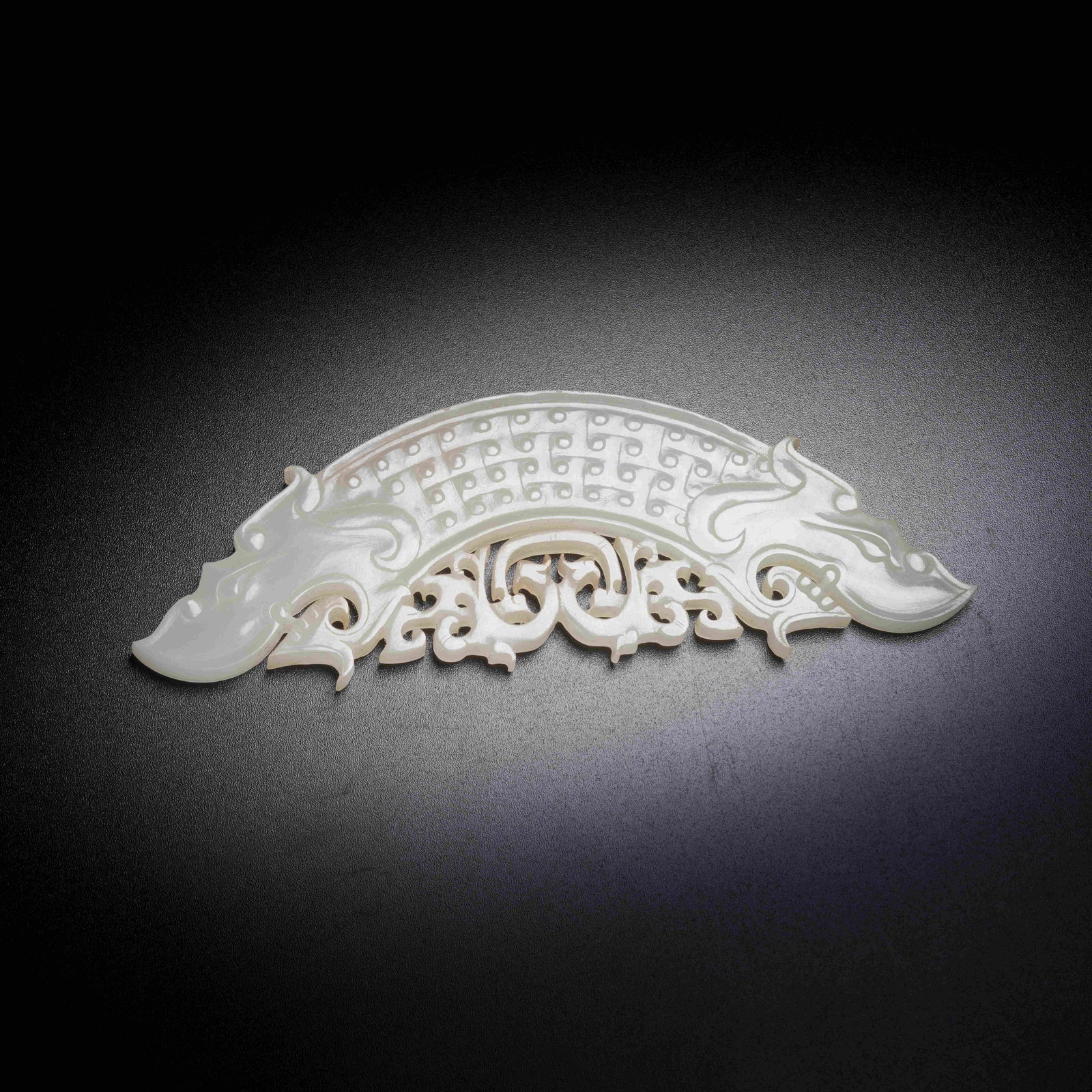 A HETIAN WHITE JADE DOUBLE-DRAGON HUANG: Hetian White Jade Double-Dragon Huang