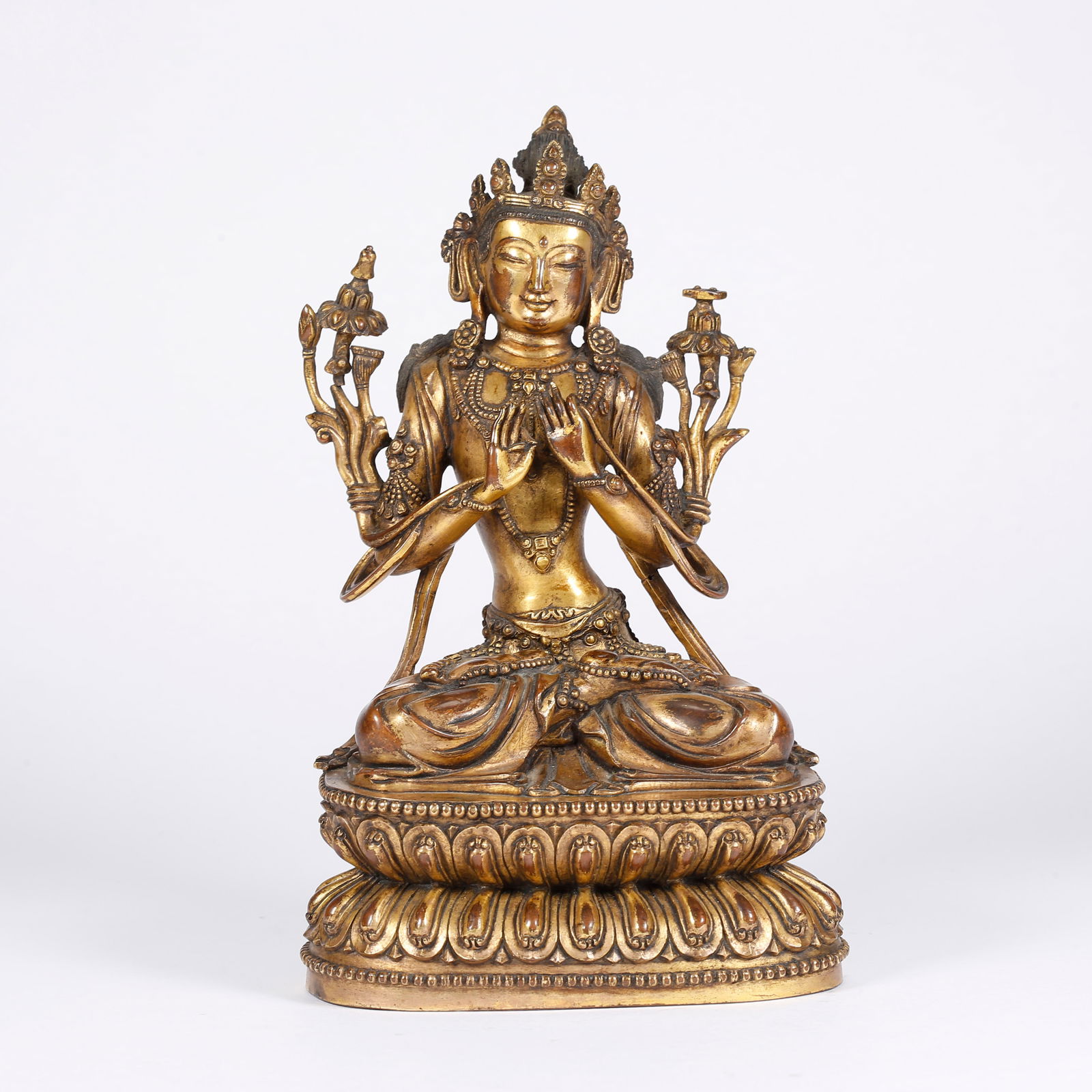 A GILT BRONZE MANJUSHRI BODHISATTVA STATUE (1 of 9)