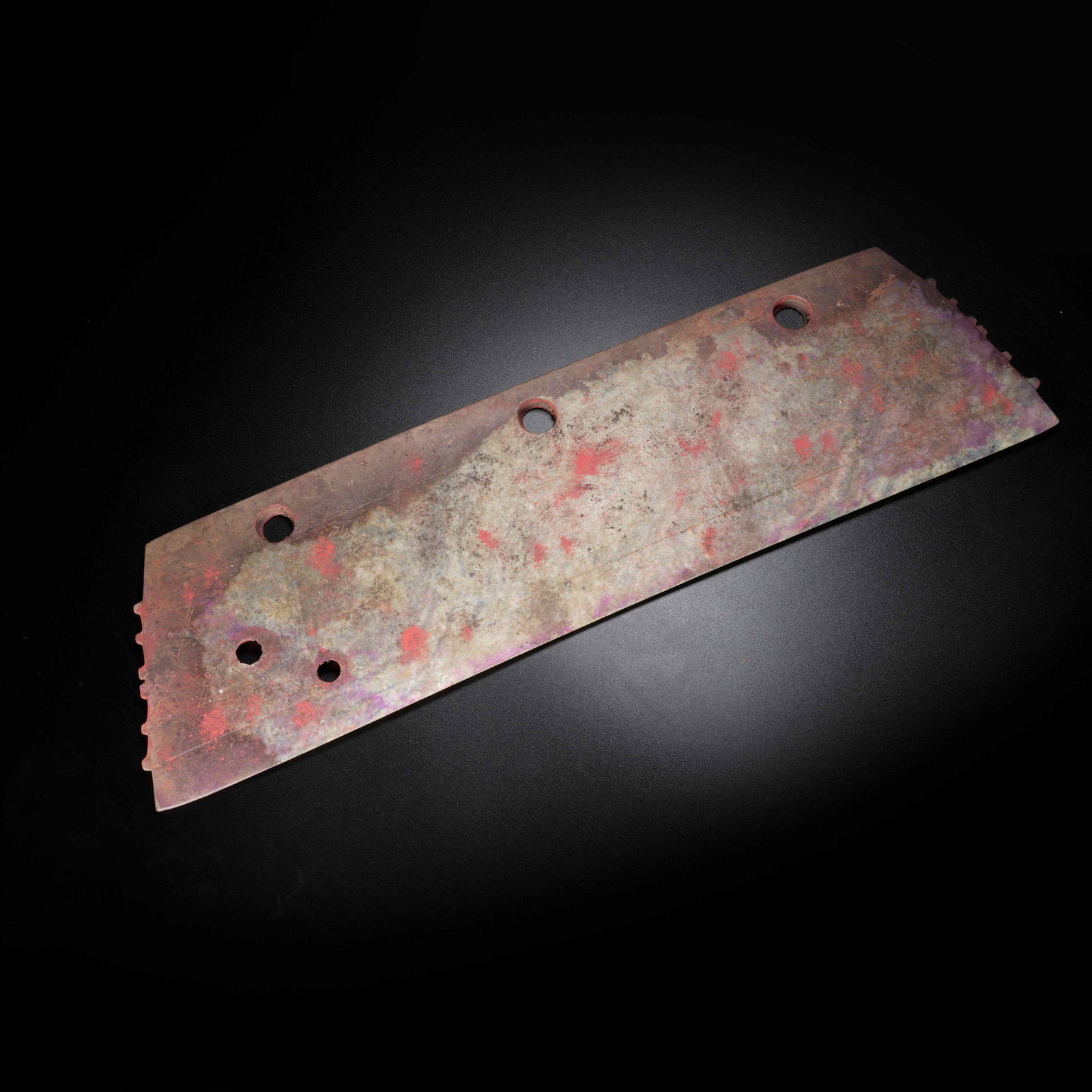 A ARCHAIC JADE FIVE-HOLE KNIFE: Archaic Jade Five-Hole Knife