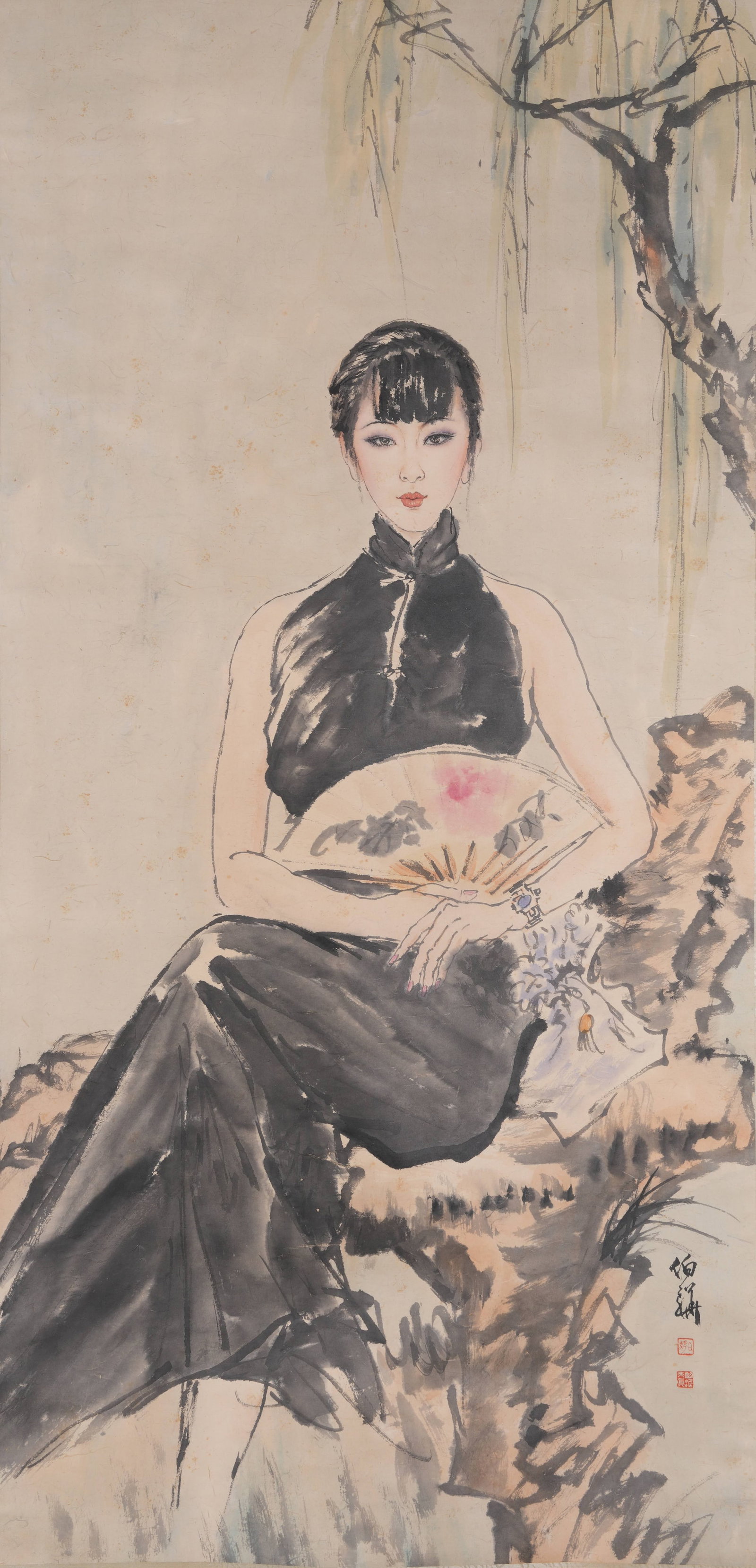 A FIGURE PAINTING ON PAPER BY BAI BOHUA.白伯驊: Figure Painting on Paper by Bai Bohua.白伯驊