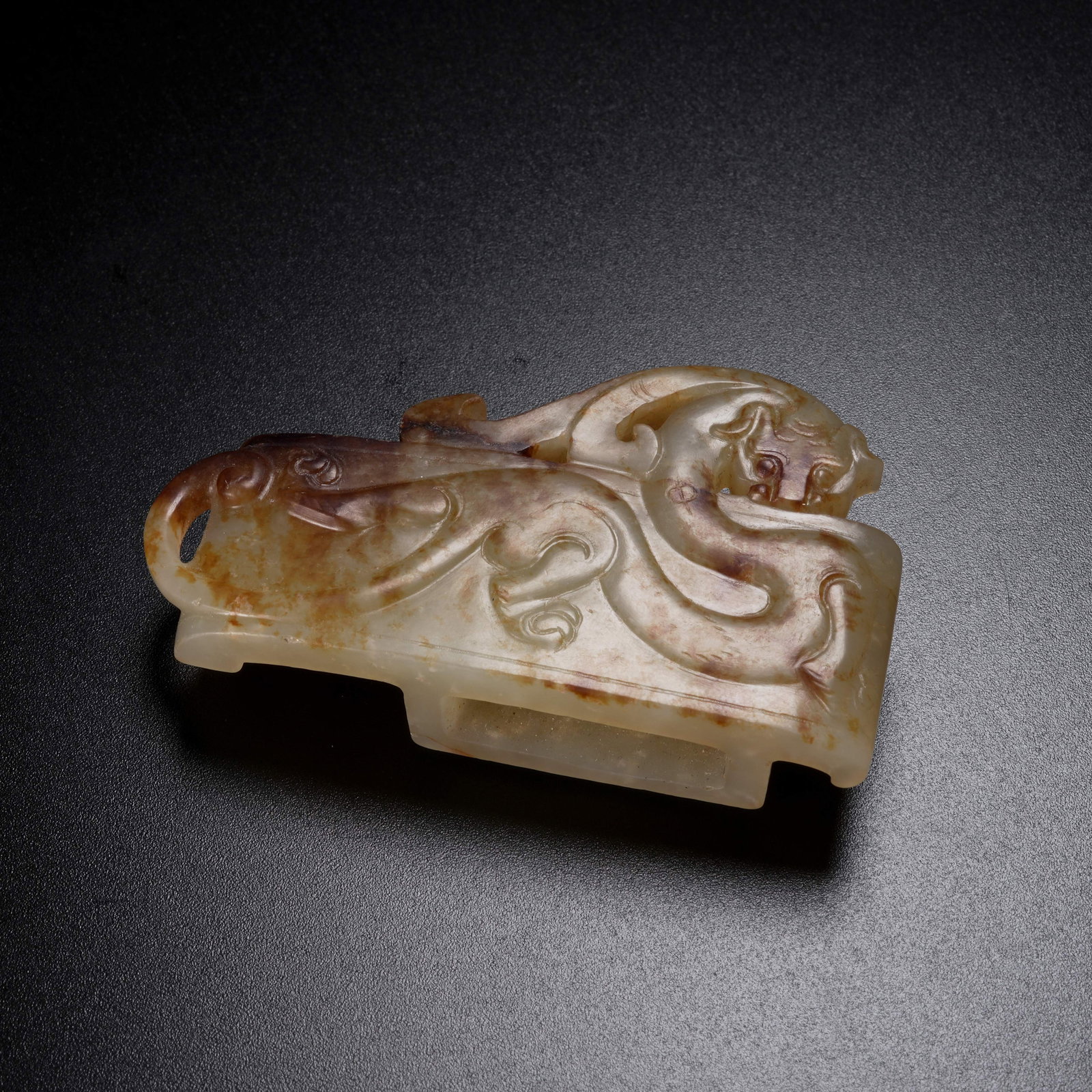 A ARCHAIC JADE CHILONG-PATTERN SWORD FITTINGS: Archaic Jade Chilong-Pattern Sword Fittings