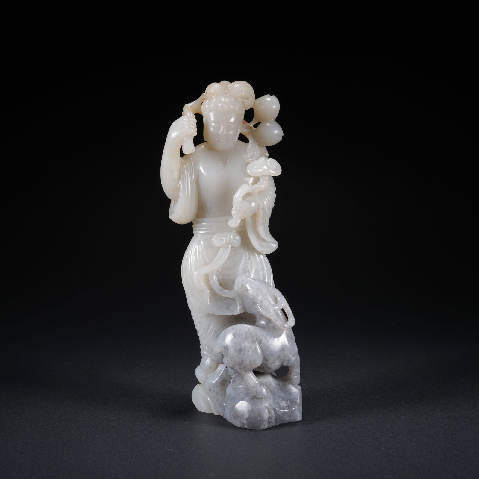 A HETIAN JADE CARVED XUANLU SUPPORTING IMMORTAL FIGURE: Hetian Jade Carved Xuanlu Supporting Immortal Figure
