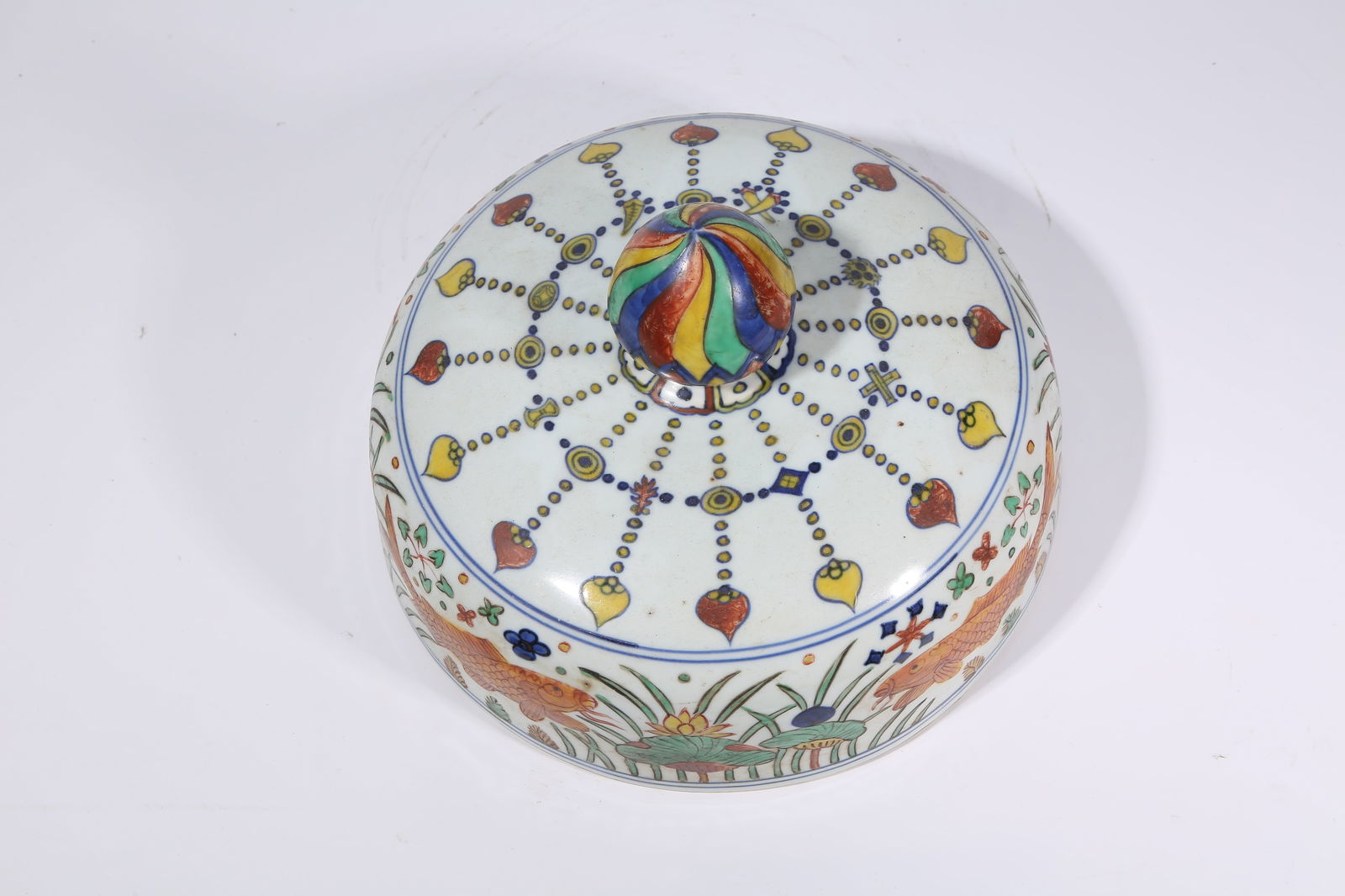 A WUCAI FISH AND ALGAE PATTERN LARGE JAR - 9