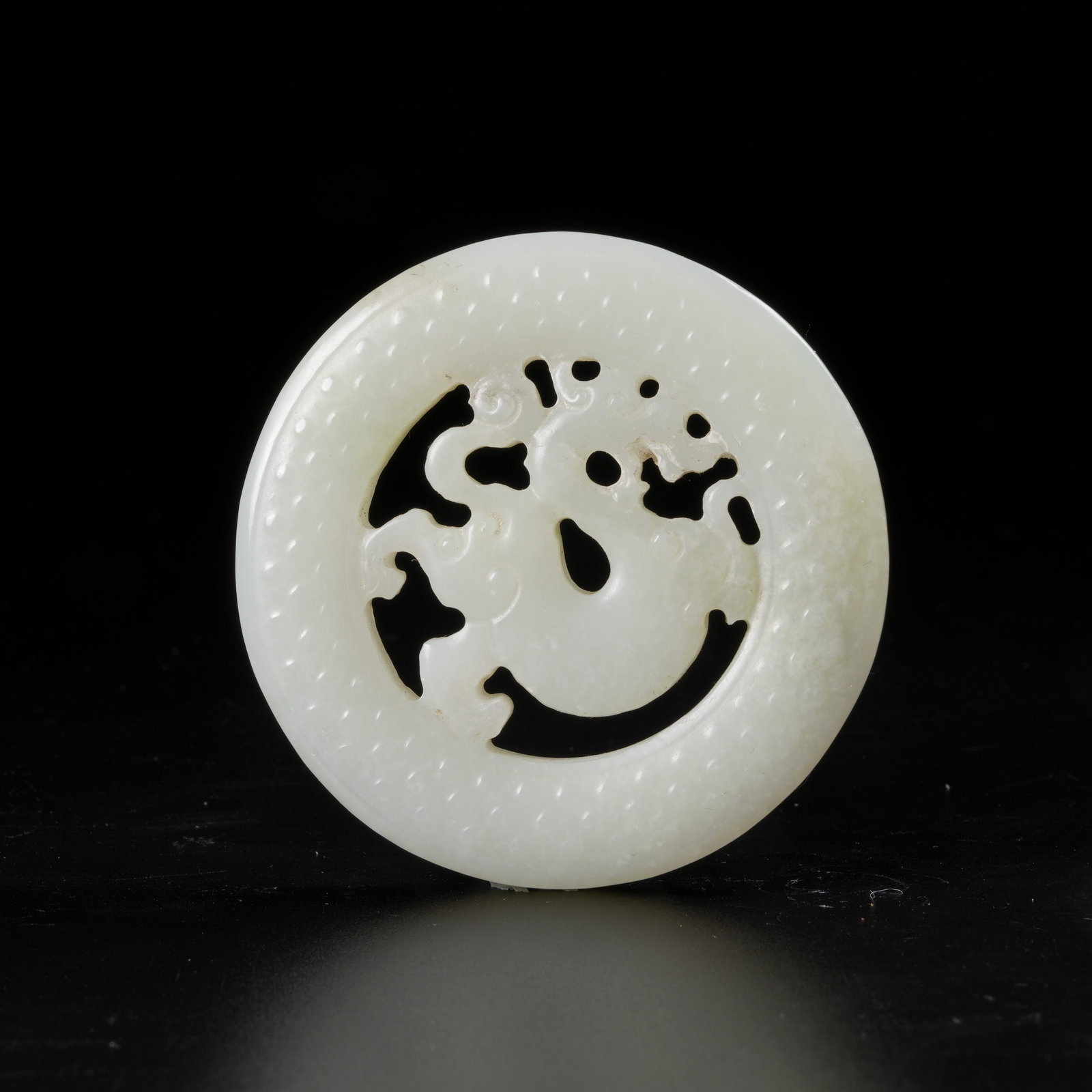 A HETIAN JADE DRAGON-PATTERN BI: Hetian Jade Dragon-Pattern Bi