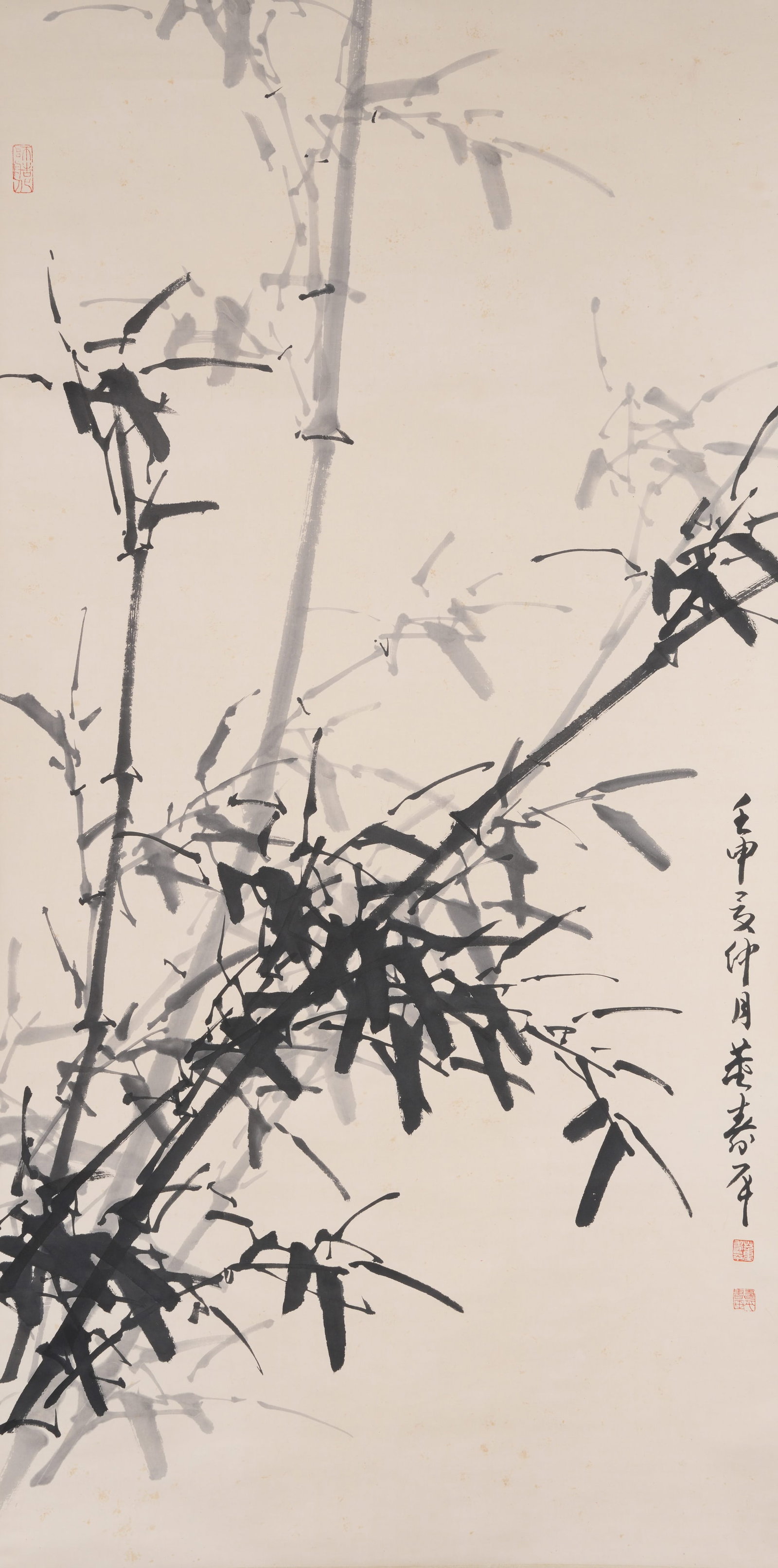 A BAMBOO FOREST PAINTING ON PAPER BY DONG SHOUPING.董壽平: Bamboo Forest Painting on Paper by Dong Shouping.董壽平
