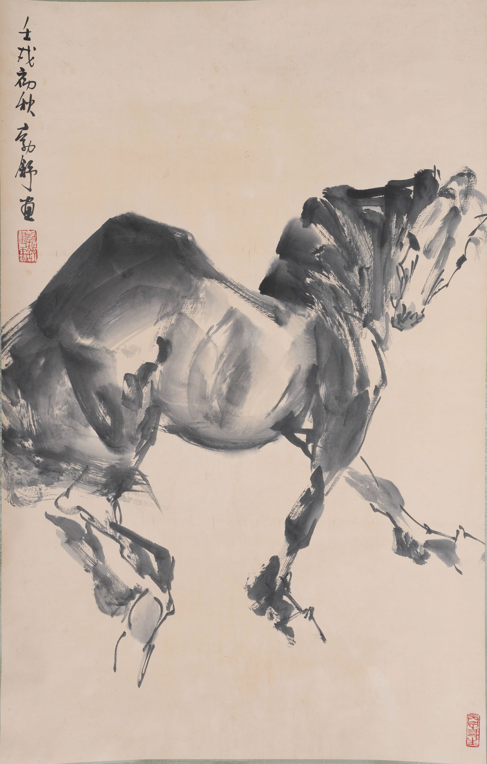 A FINE HORSE PAINTING ON PAPER BY LIU QINGSHU.劉勤舒: Fine Horse Painting on Paper by Liu Qingshu.劉勤舒