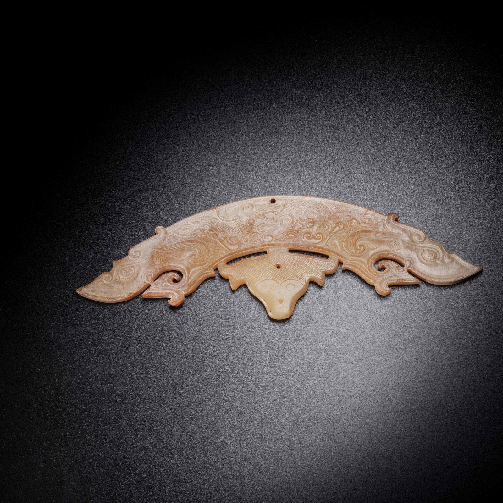 A ARCHAIC JADE DOUBLE-DRAGON HUANG: Archaic Jade Double-Dragon Huang