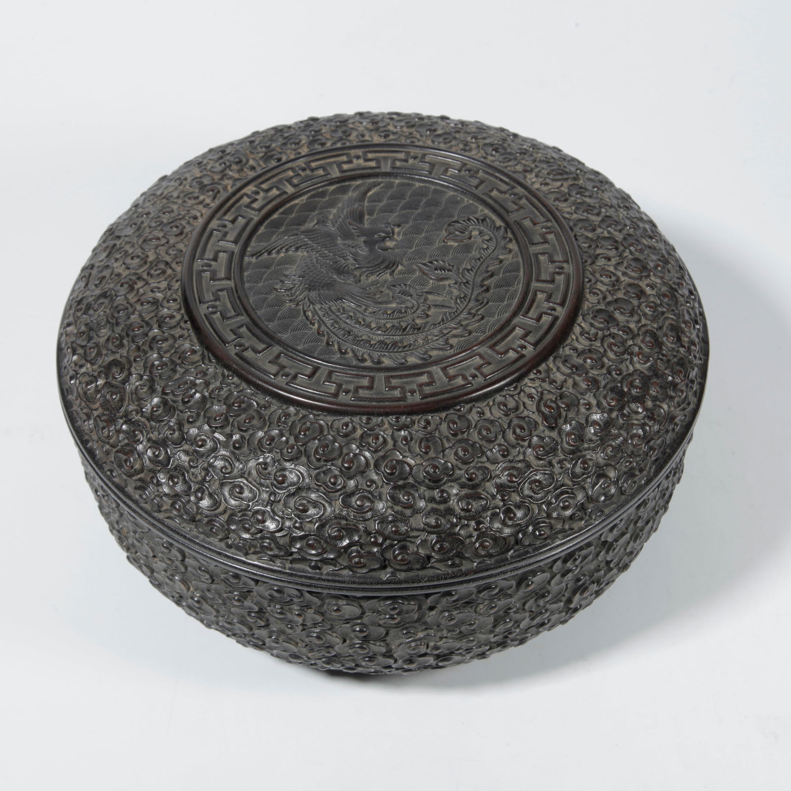 A ZITAN WOOD BOX WITH PHOENIX CARVING: Zitan Wood Box with Phoenix Carving