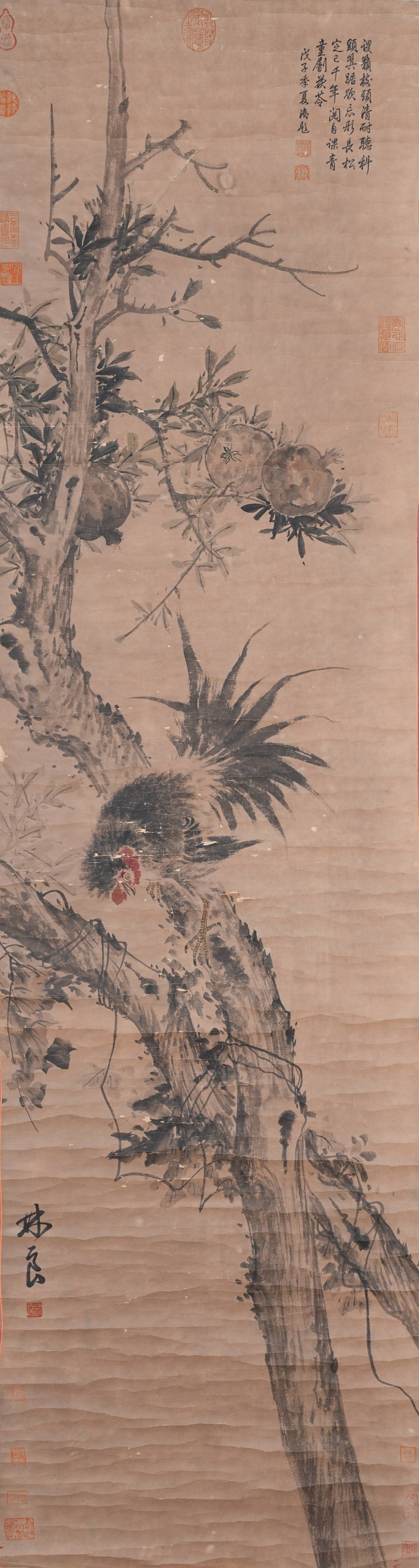 A CHICKEN PAINTING ON PAPER BY LIN LIANG.林良: Chicken Painting on Paper by Lin Liang.林良