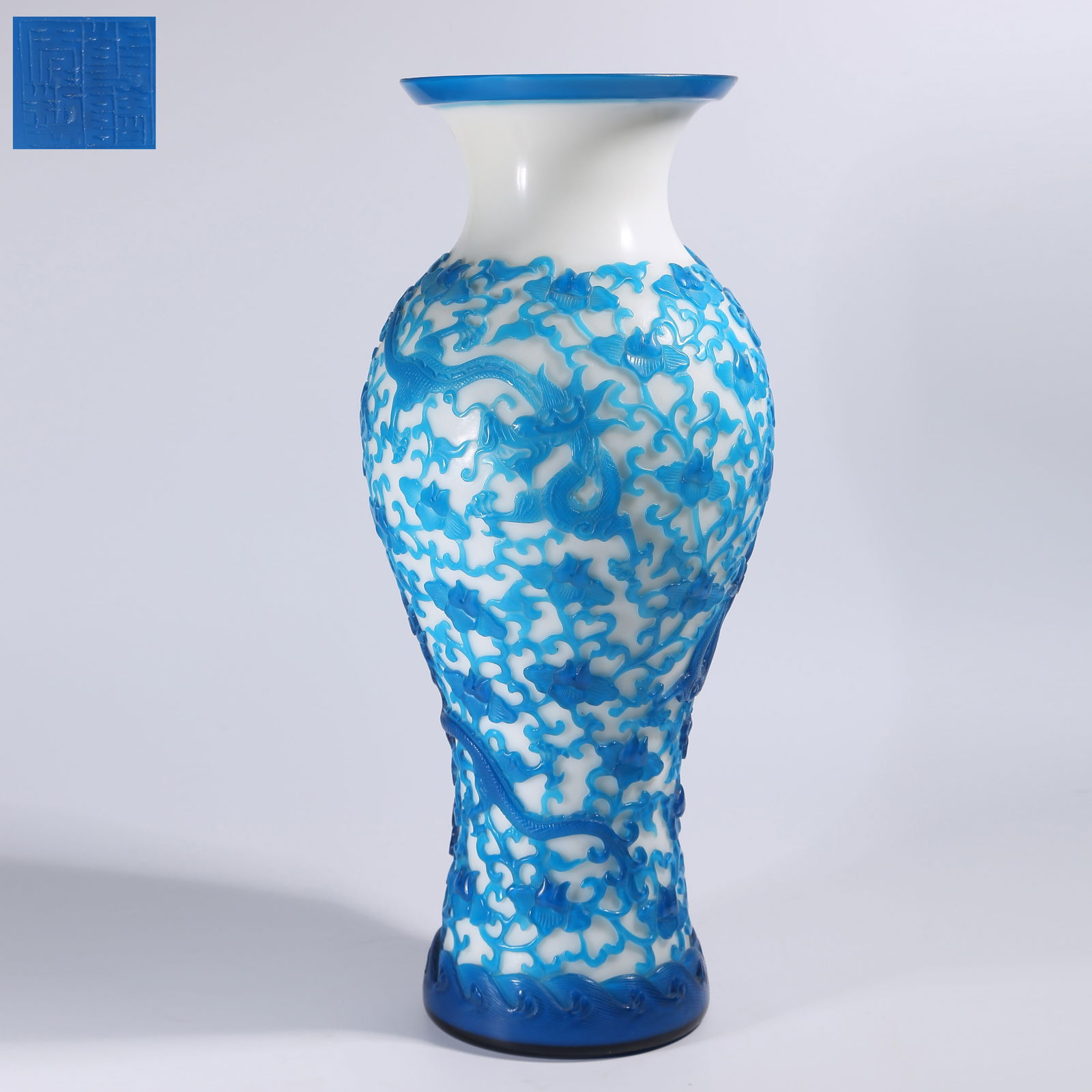 A OVERLAY GLASS "DRAGON AMONG FLOWERS" GUANYIN VASE: Overlay Glass "Dragon Among Flowers" Guanyin Vase