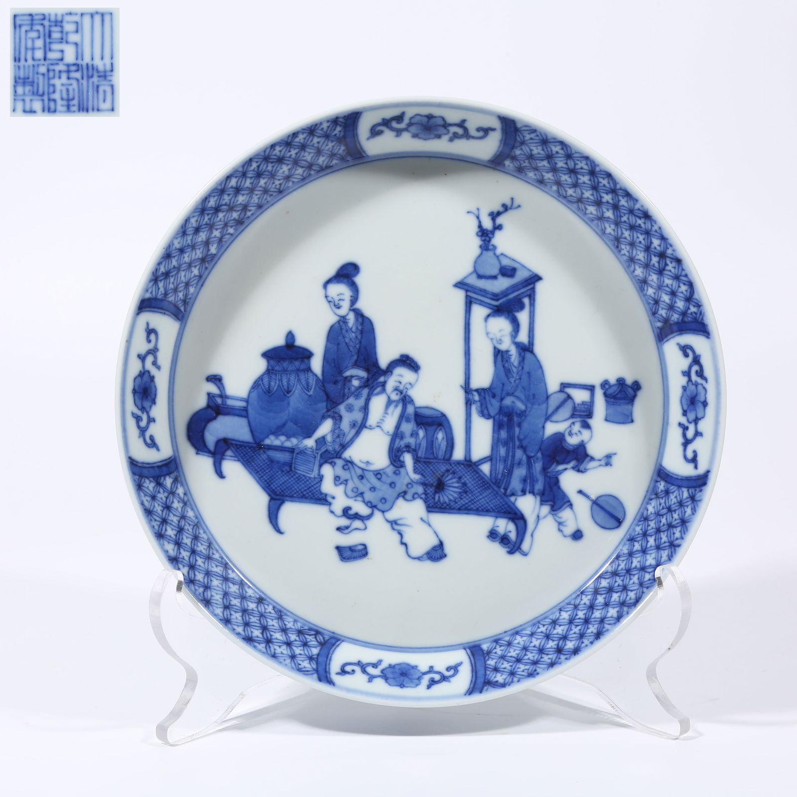 A BLUE AND WHITE PLATE WITH FIGURE STORY DESIGN: Blue and White Plate with Figure Story Design