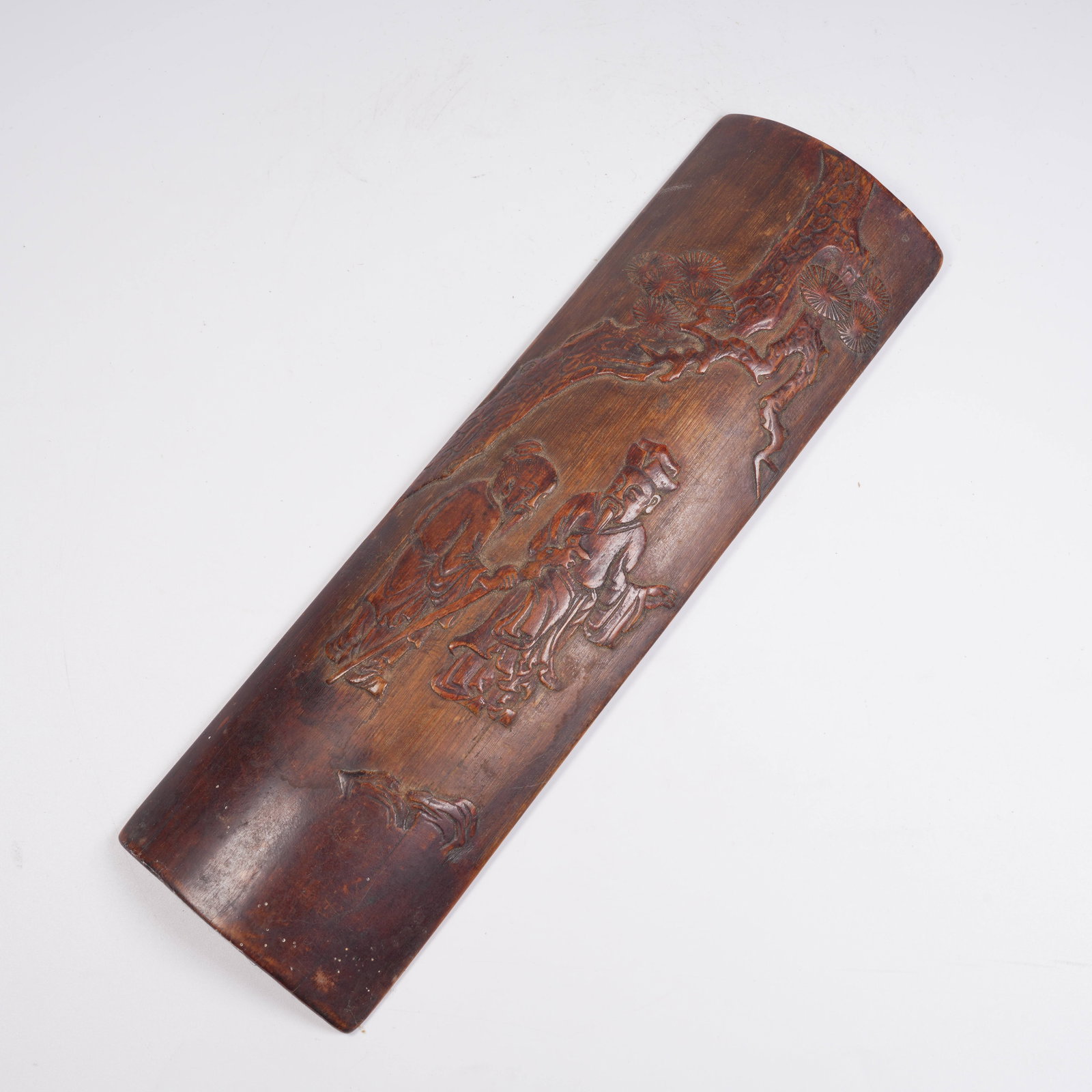 A BAMBOO-CARVED ARMREST WITH "SCHOLAR UNDER PINES" SCENE (1 of 8)