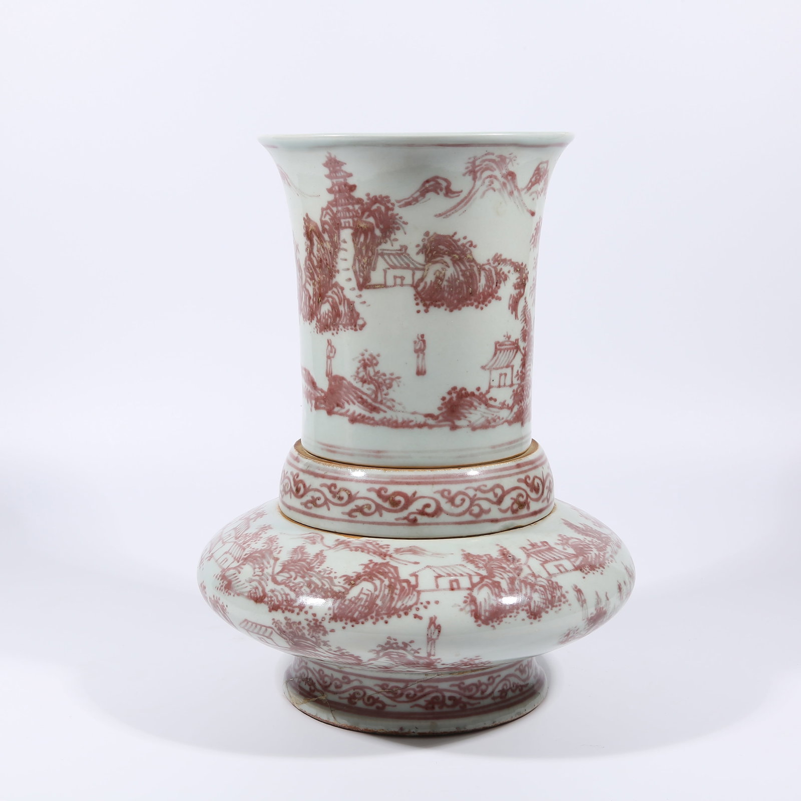A UNDERGLAZE RED VASE WITH LANDSCAPE AND FIGURE DESIGN: Underglaze Red Vase with Landscape and Figure Design