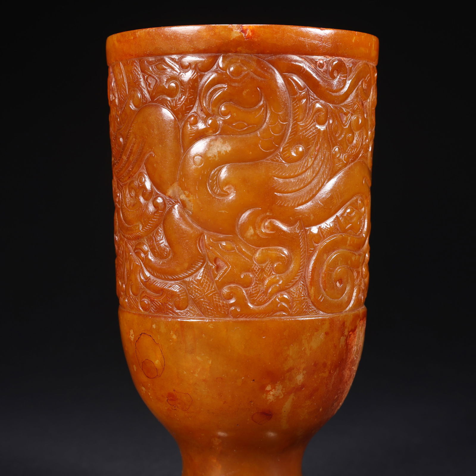 A HETIAN JADE DRAGON-PATTERNED CUP - 3
