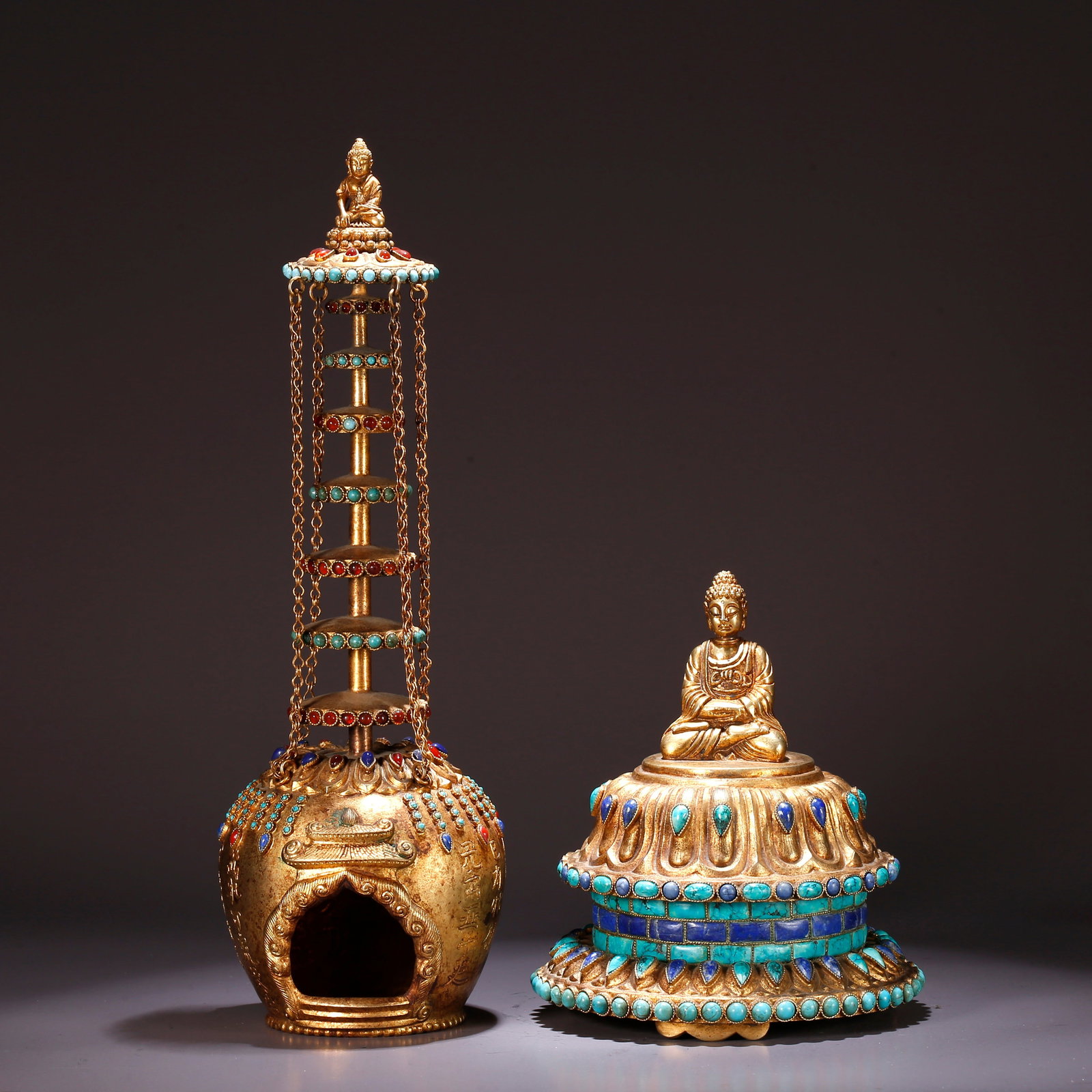 A GILT BRONZE BUDDHA SHRINE: Gilt Bronze Buddha Shrine