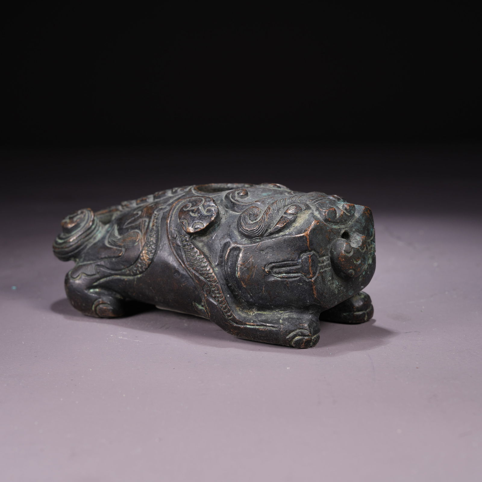 A BRONZE WATER DROPPER IN THE FORM OF BEAST: Bronze Water Dropper in the Form of Beast