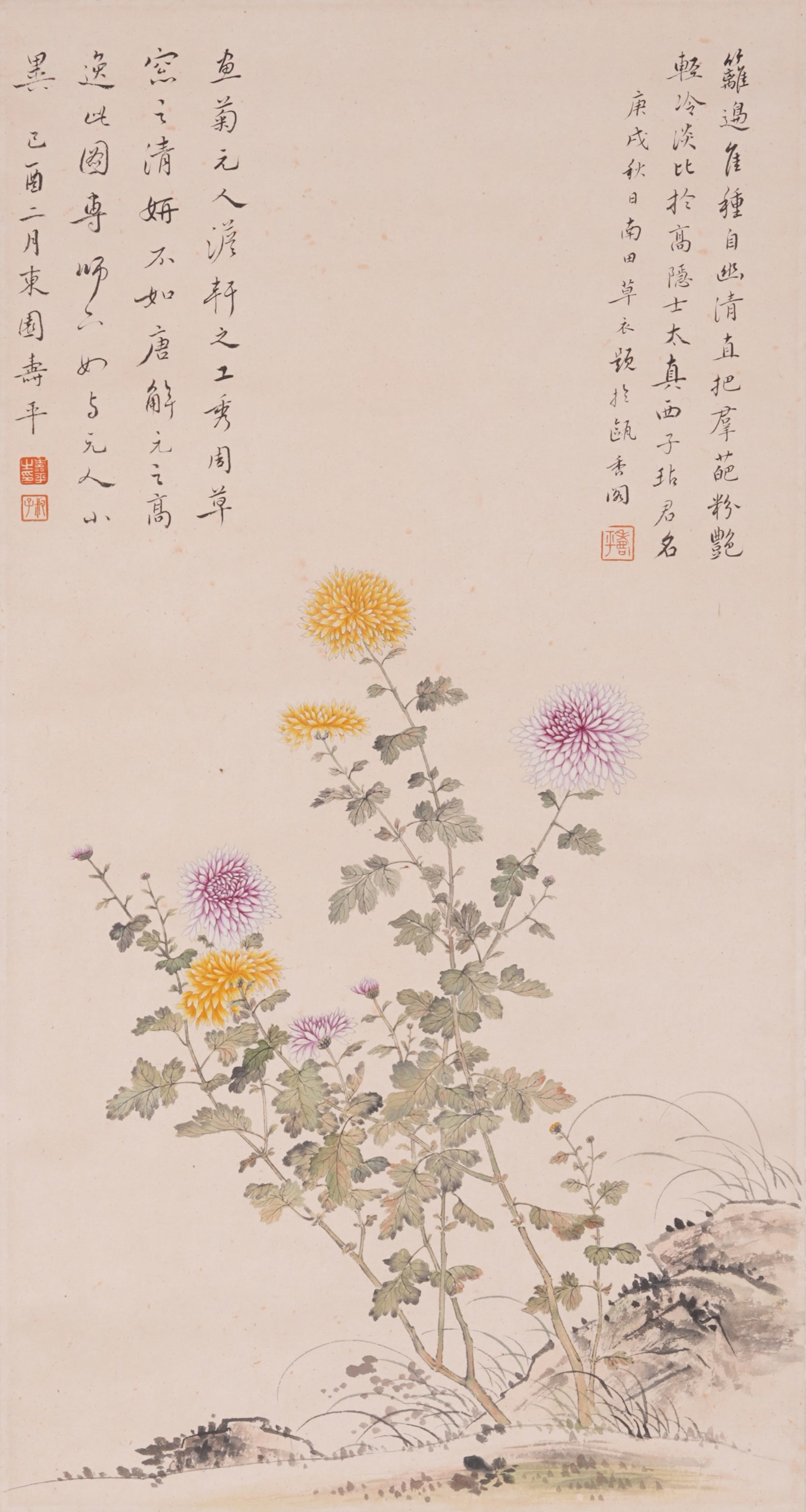 A FLOWER PAINTING ON PAPER BY YUN SHOUPING.惲壽平: Flower Painting on Paper by Yun Shouping.惲壽平