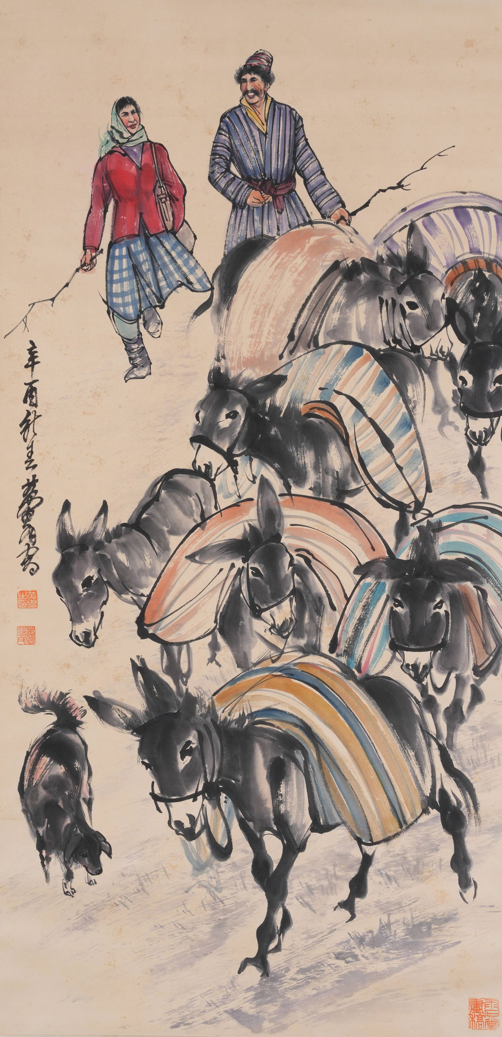 A LANDSCAPE PAINTING ON PAPER BY HUANG ZHOU.黃胄: Landscape Painting on Paper by Huang Zhou.黃胄