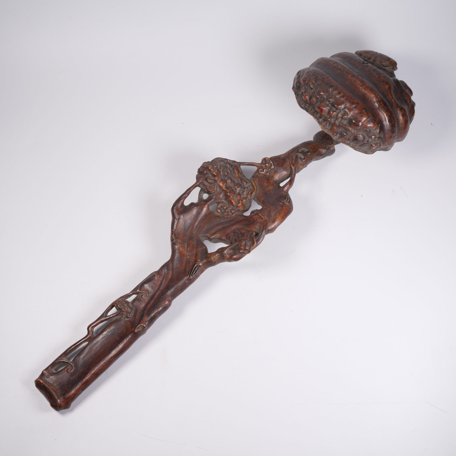 A BAMBOO-CARVED RUYI SCEPTER IN LINGZHI SHAPE: Bamboo-Carved Ruyi Scepter in Lingzhi Shape