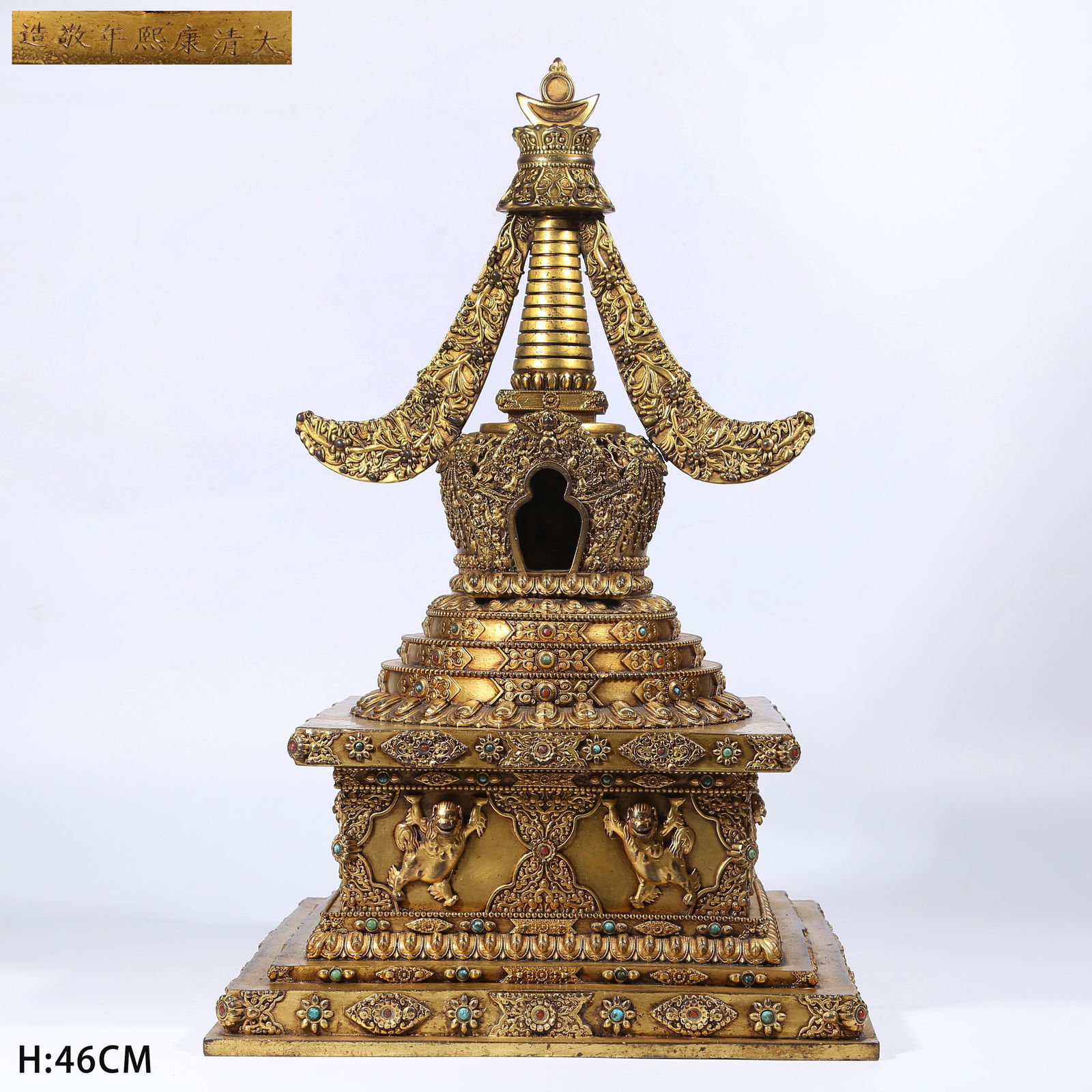 A GILT BRONZE STUPA: Gilt Bronze Stupa