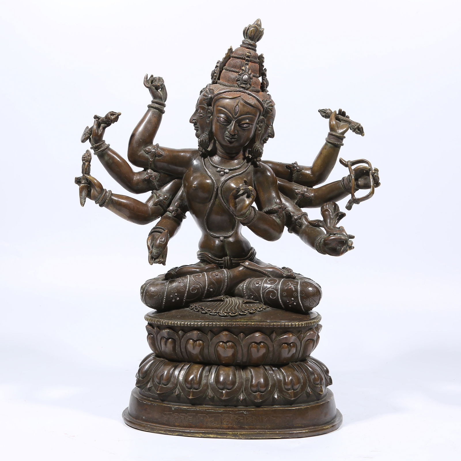A ALLOY BRONZE SILVER-INLAID USNISAVIJAYA STATUE: Alloy Bronze Silver-Inlaid Usnisavijaya Statue