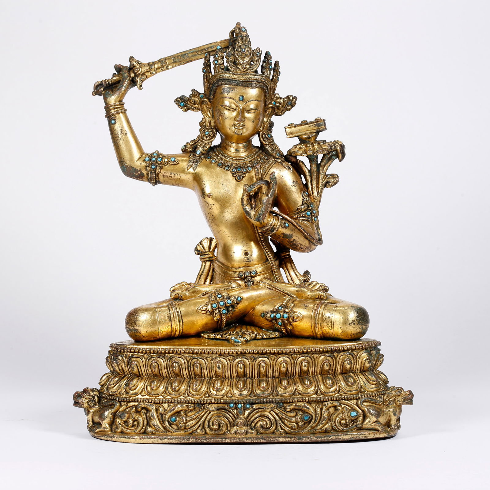 A GILT BRONZE MANJUSHRI P??? STATUE: Gilt Bronze Manjushri P??? Statue