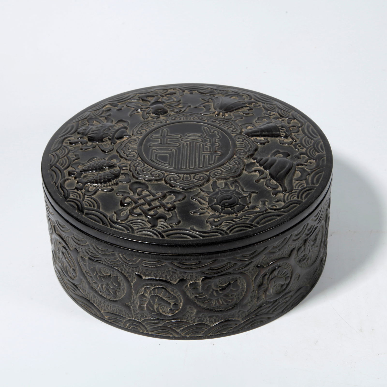 A ZITAN WOOD BOX WITH EIGHT TREASURES PATTERN: Zitan Wood Box with Eight Treasures Pattern