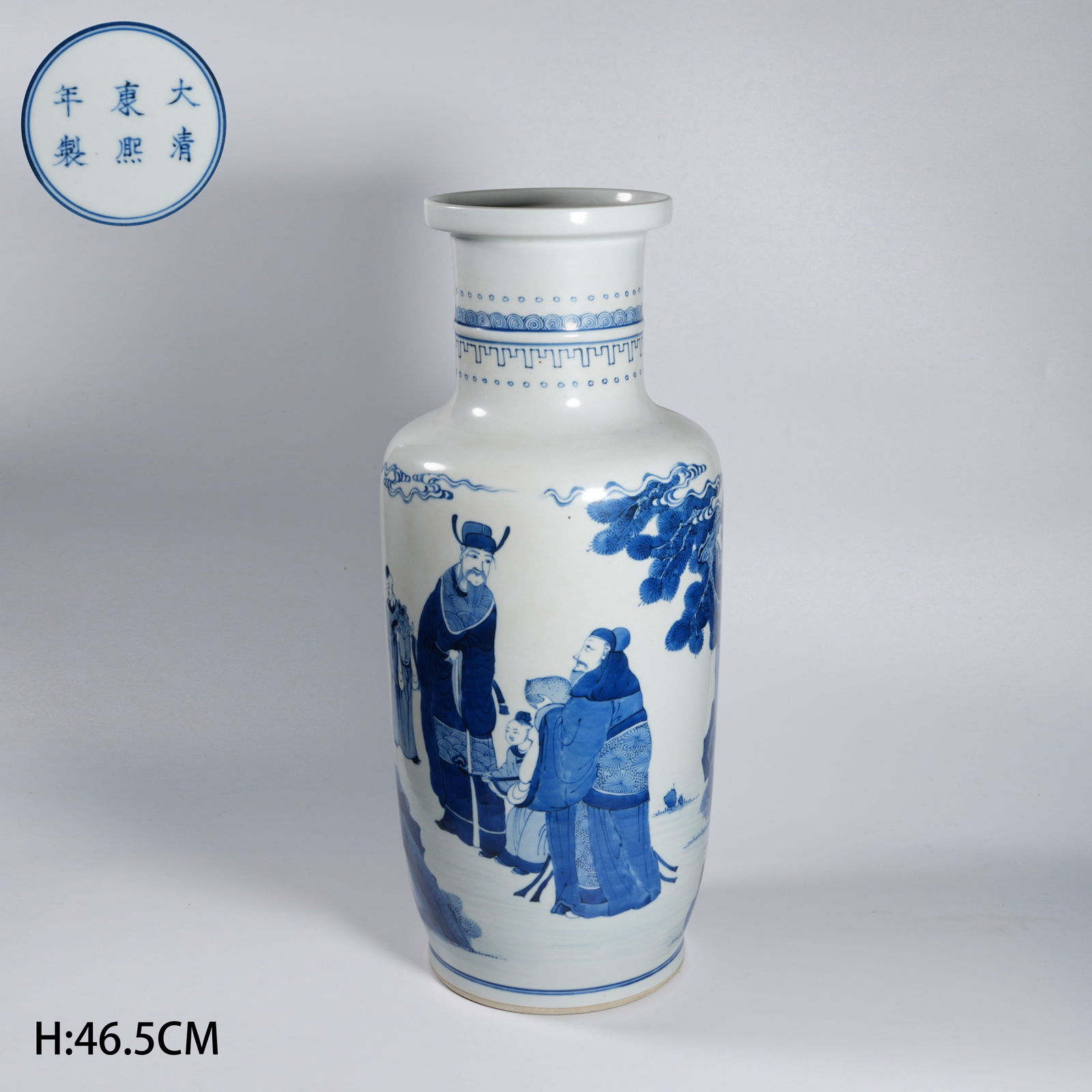 A BLUE-AND-WHITE LARGE "CLUB-SHAPED" VASE WITH FIGURAL DECORATION (1 of 8)