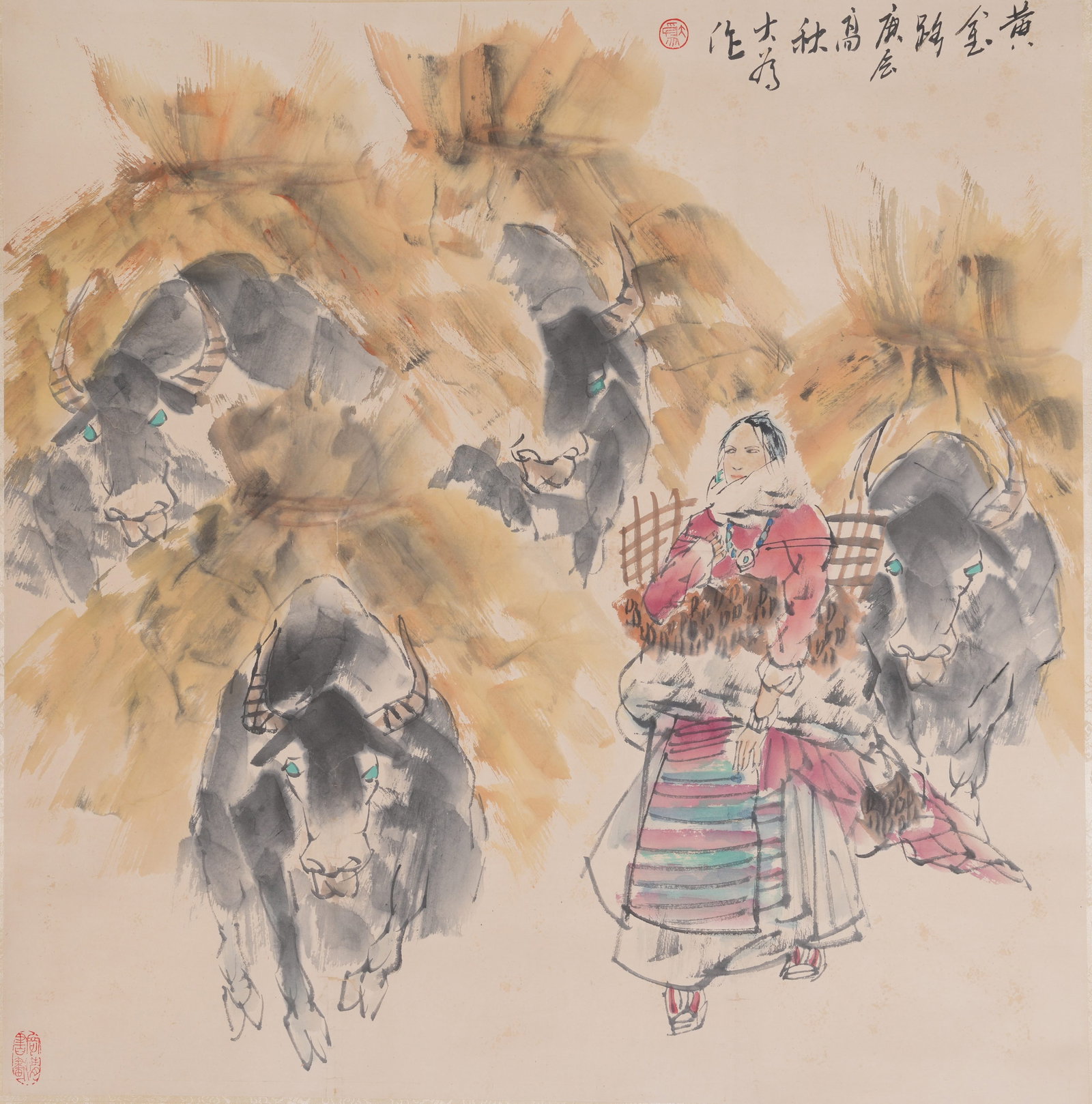 A "GOLDEN ROAD" PAINTING ON PAPER BY LIU DAWEI.劉大為: "Golden Road" Painting on Paper by Liu Dawei.劉大為