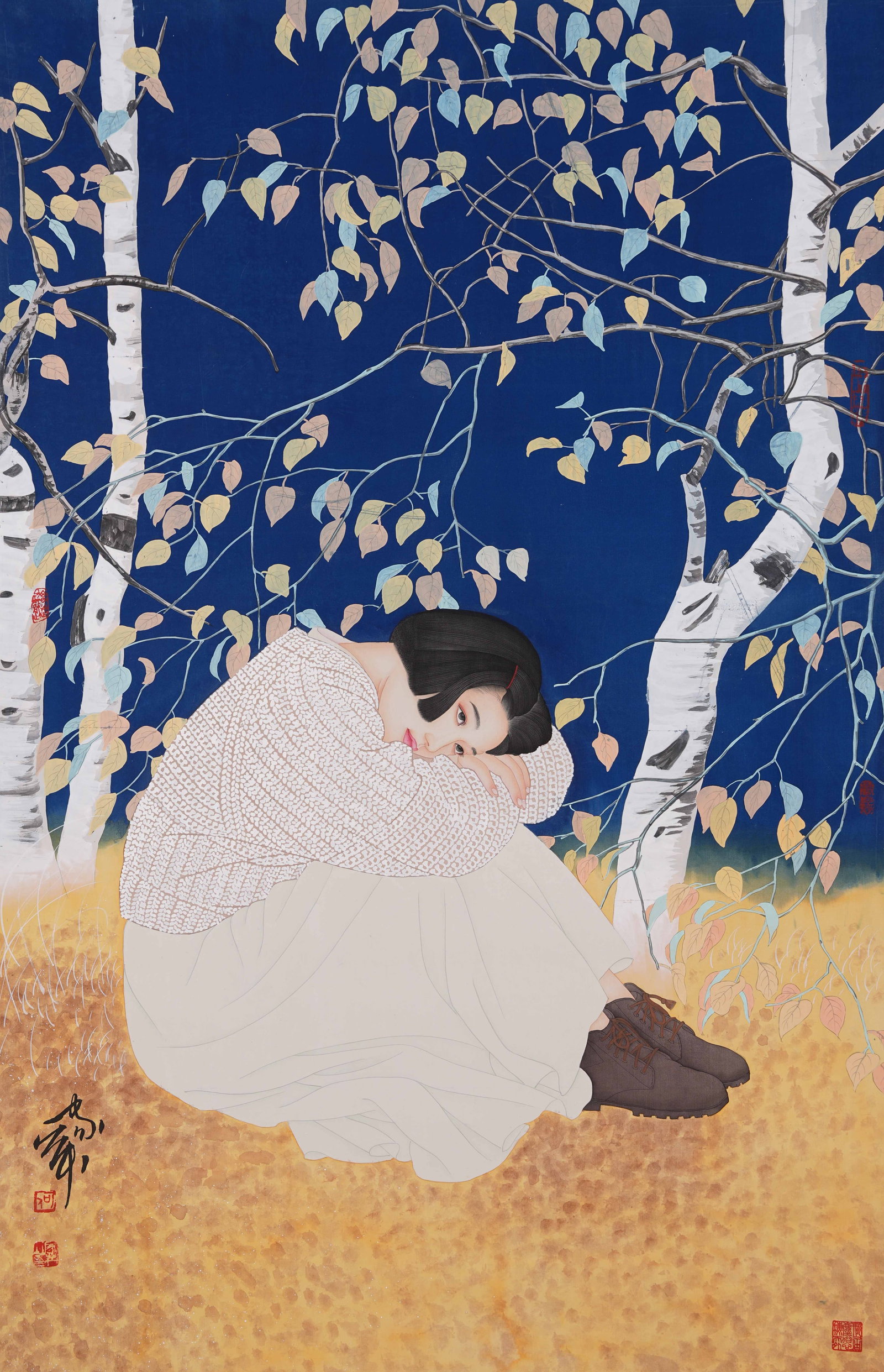 A FIGURE PAINTING ON SILK BY HE JIAYING.何家英 (1 of 7)