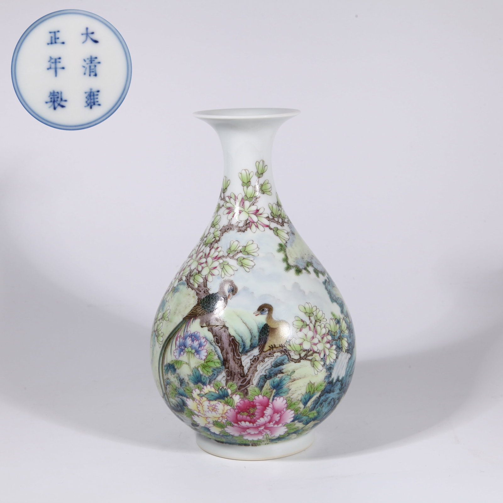 A FAMILLE ROSE FLOWER AND BIRD YUHUCHUN VASE: Famille Rose Flower and Bird Yuhuchun Vase