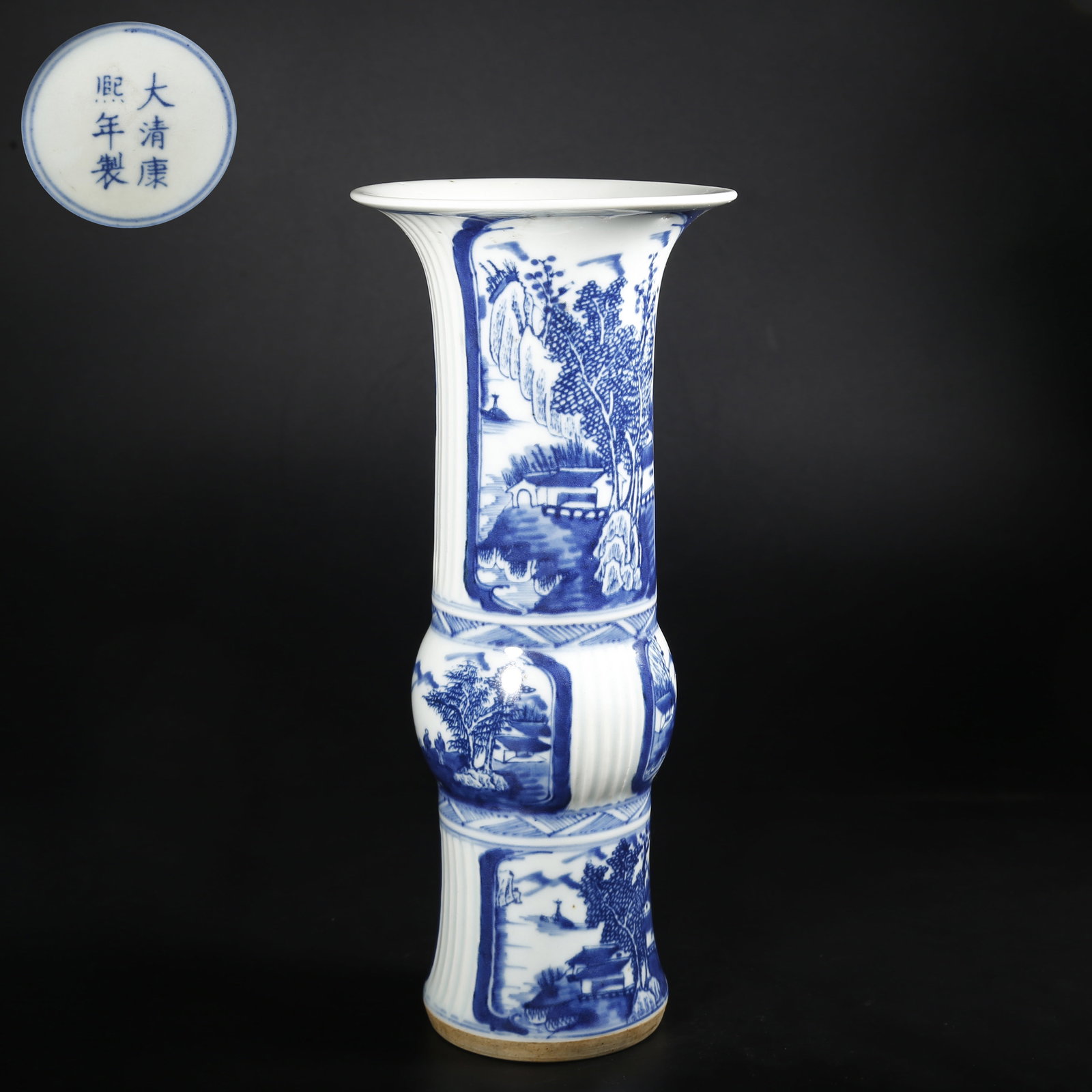 A BLUE-AND-WHITE LANDSCAPE-PATTERNED FLOWER GU (1 of 11)