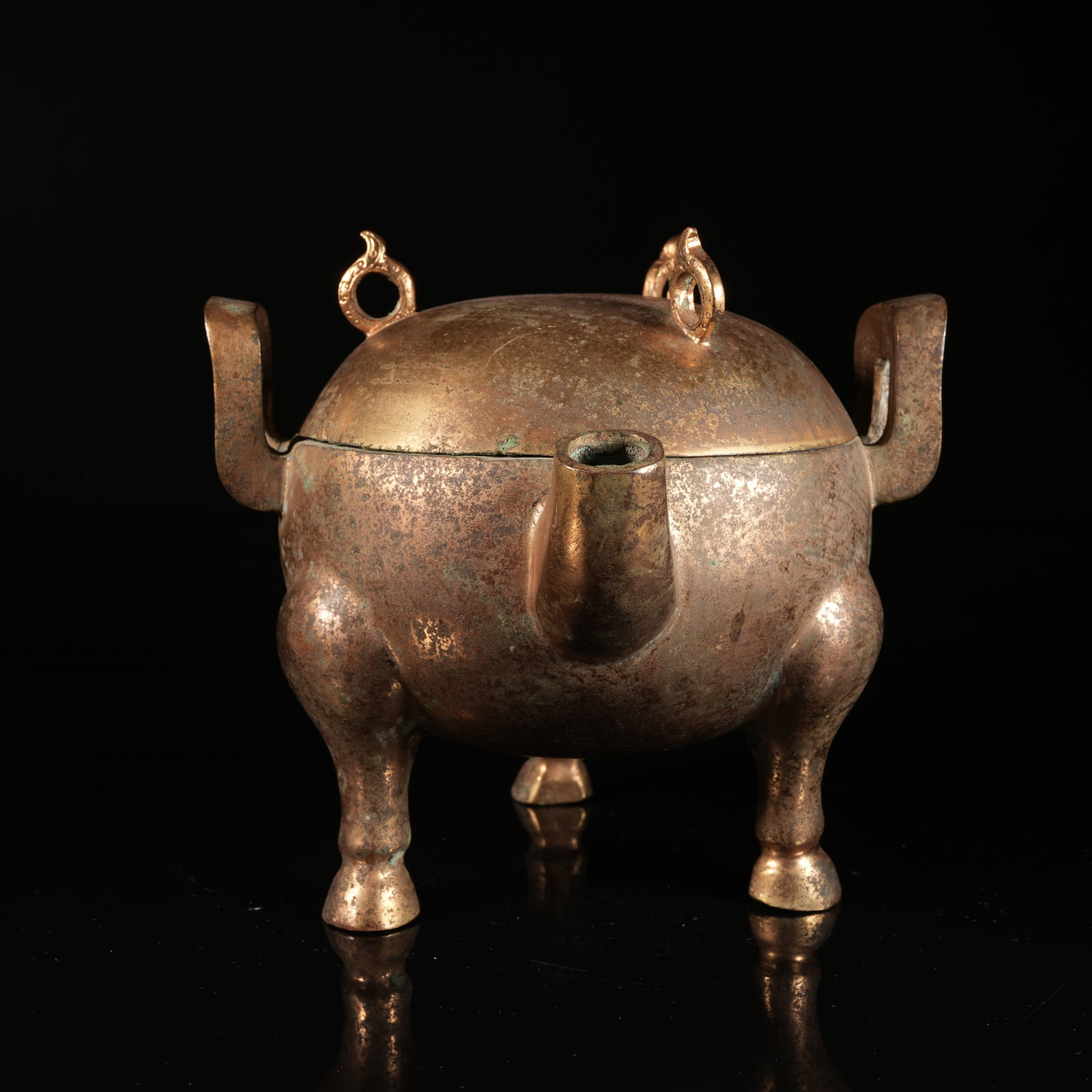 A BRONZE TRIPOD CENSER WITH UPRIGHT LOOP HANDLES (1 of 9)