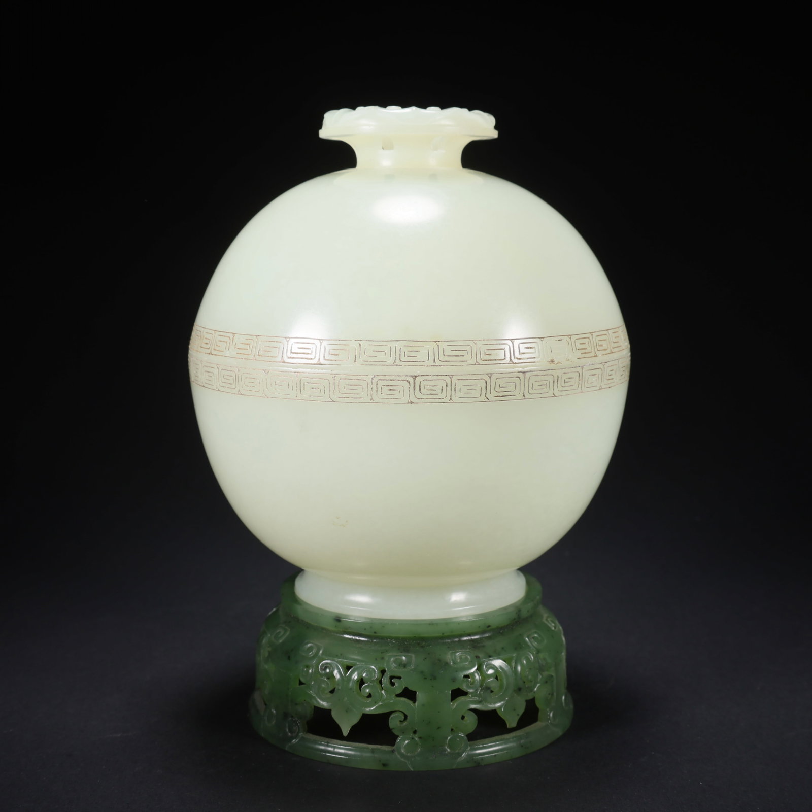 A HETIAN JADE THREE-PIECE COVERED CENSER WITH KEY-FRET PATTERN ON JASPER BASE (1 of 9)