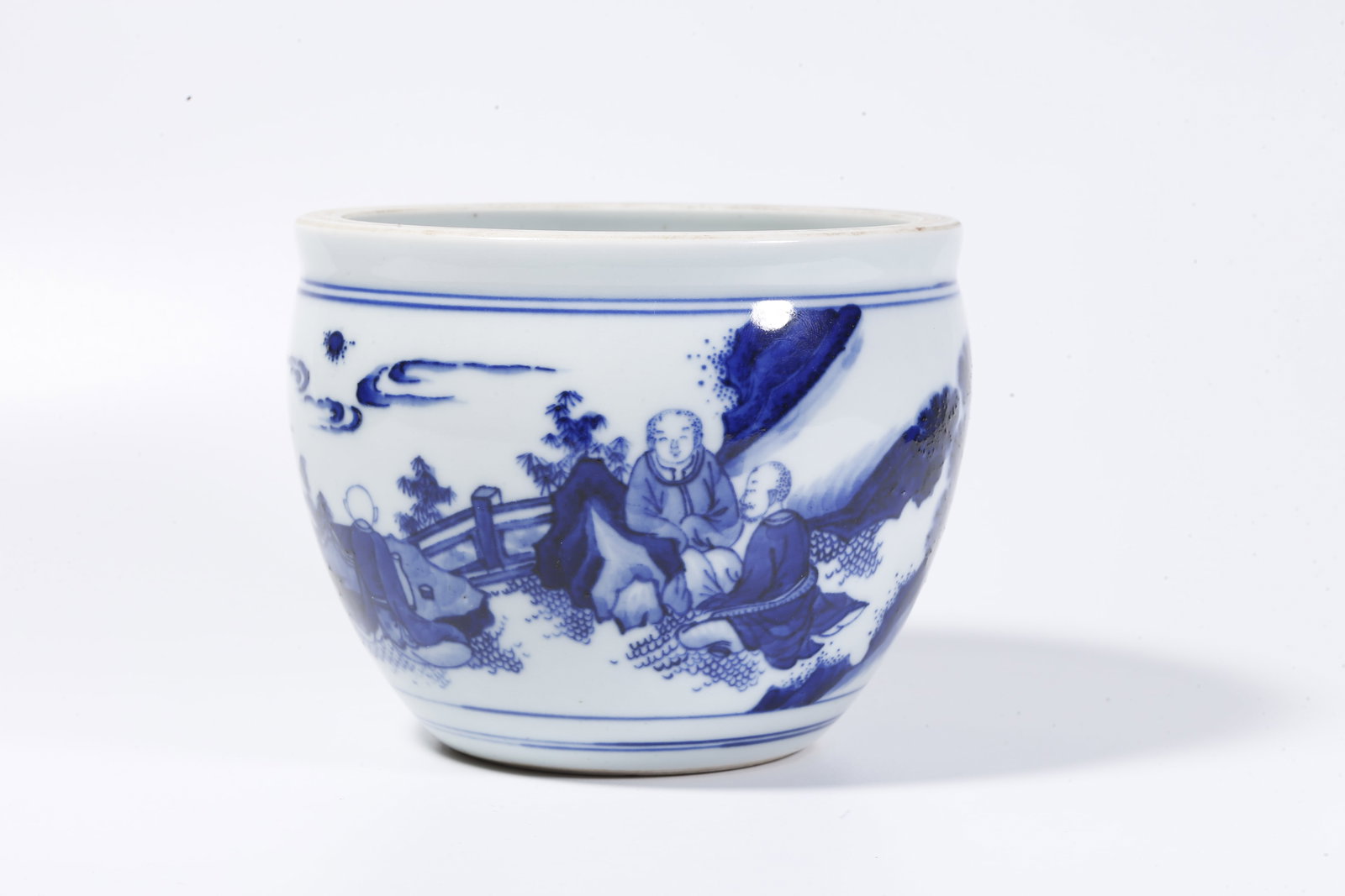A BLUE-AND-WHITE JAR WITH FIGURE STORY DECORATION (1 of 9)