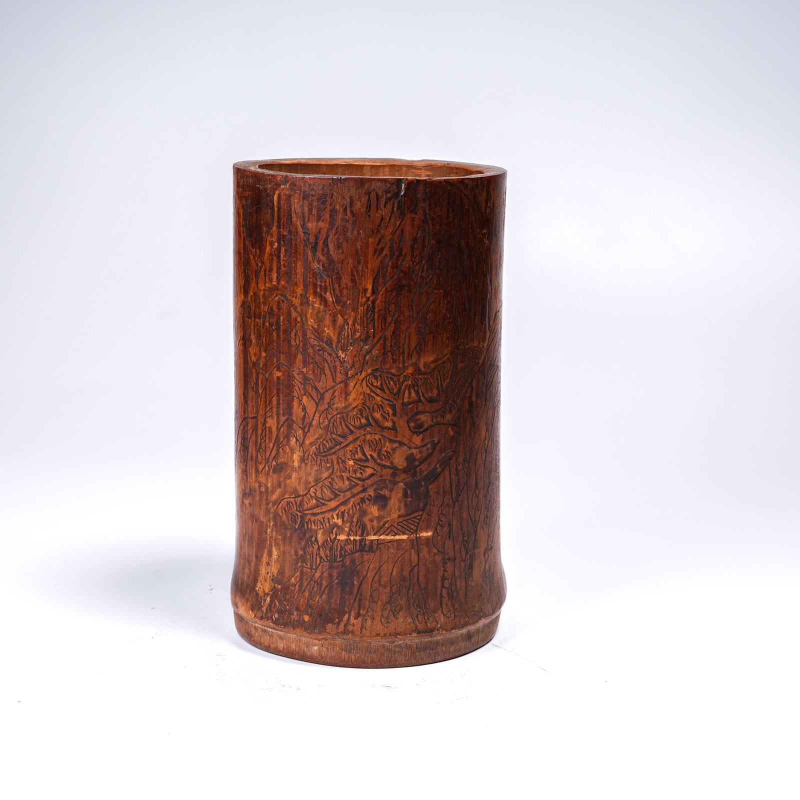 A BAMBOO ROOT CARVED BRUSH HOLDER (1 of 9)