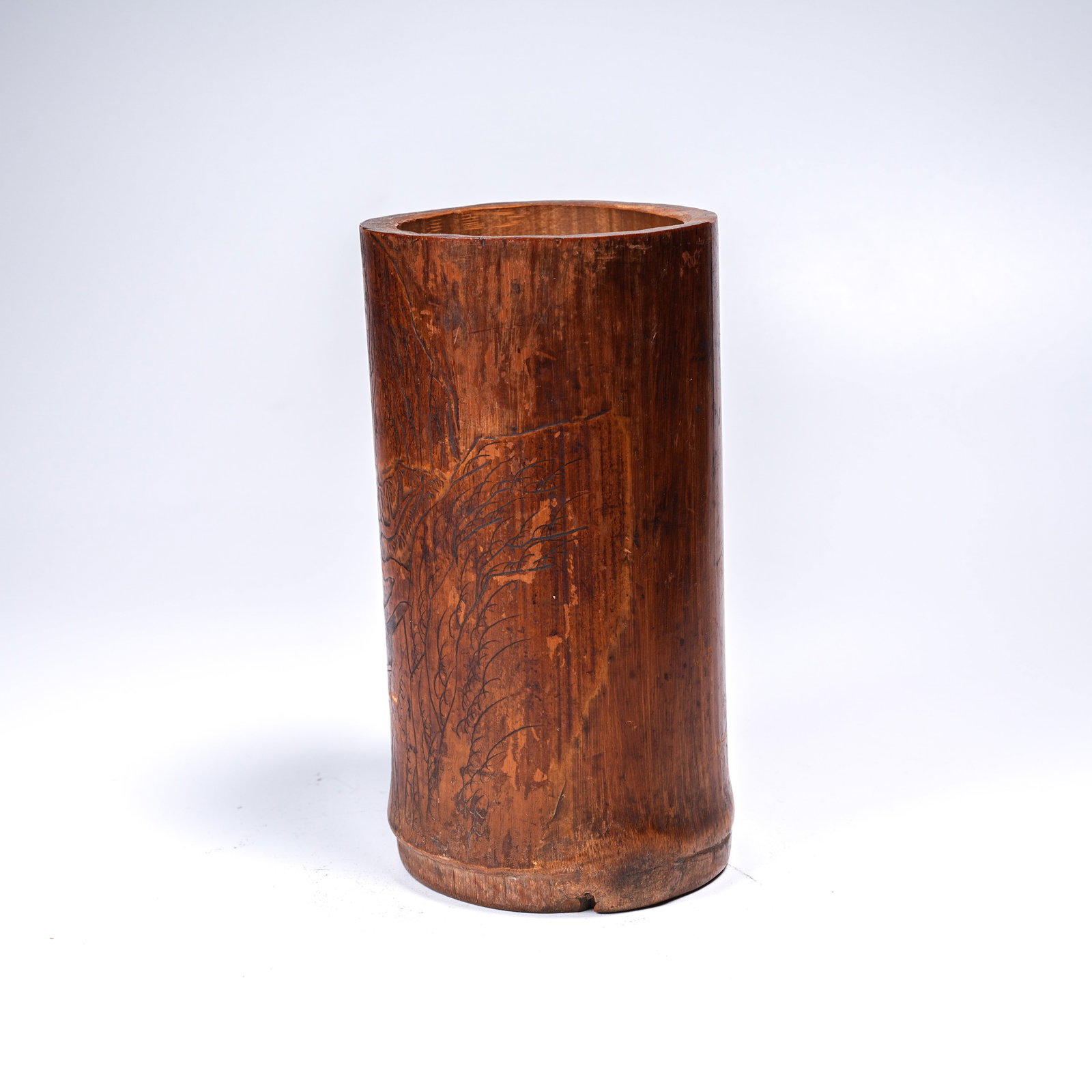 A BAMBOO ROOT CARVED BRUSH HOLDER - 2