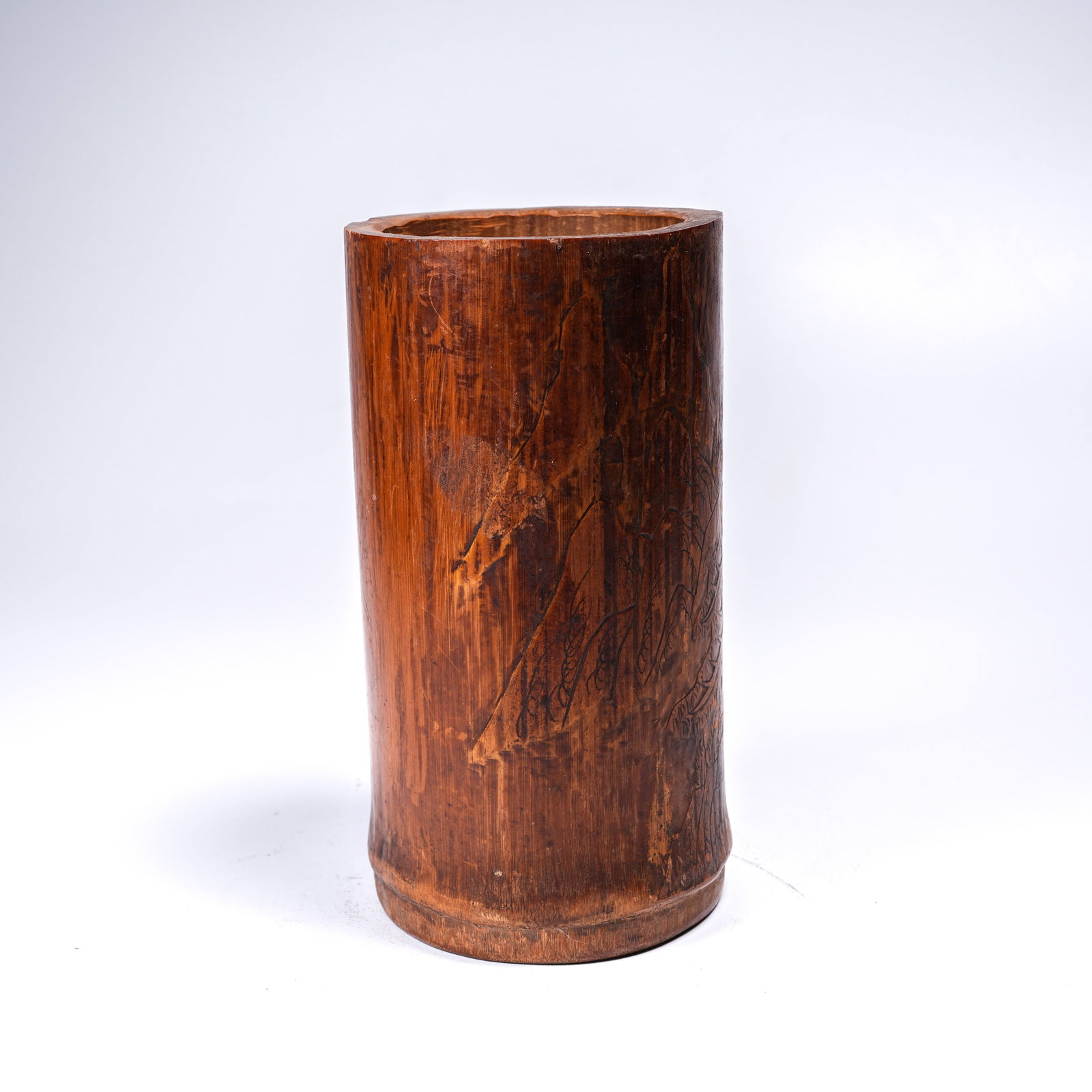 A BAMBOO ROOT CARVED BRUSH HOLDER - 4