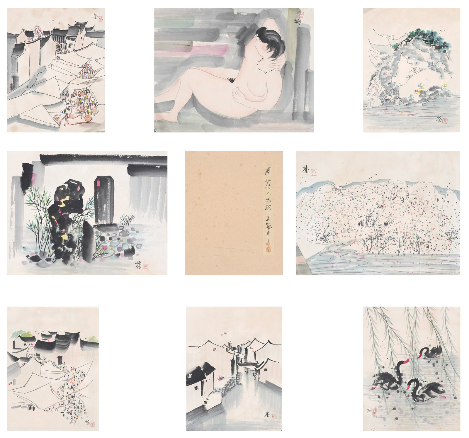 A LANDSCAPE PAINTING ALBUM LEAVES ON PAPER (8 LEAVES) BY WU GUANZHONG.吳冠中 (1 of 11)