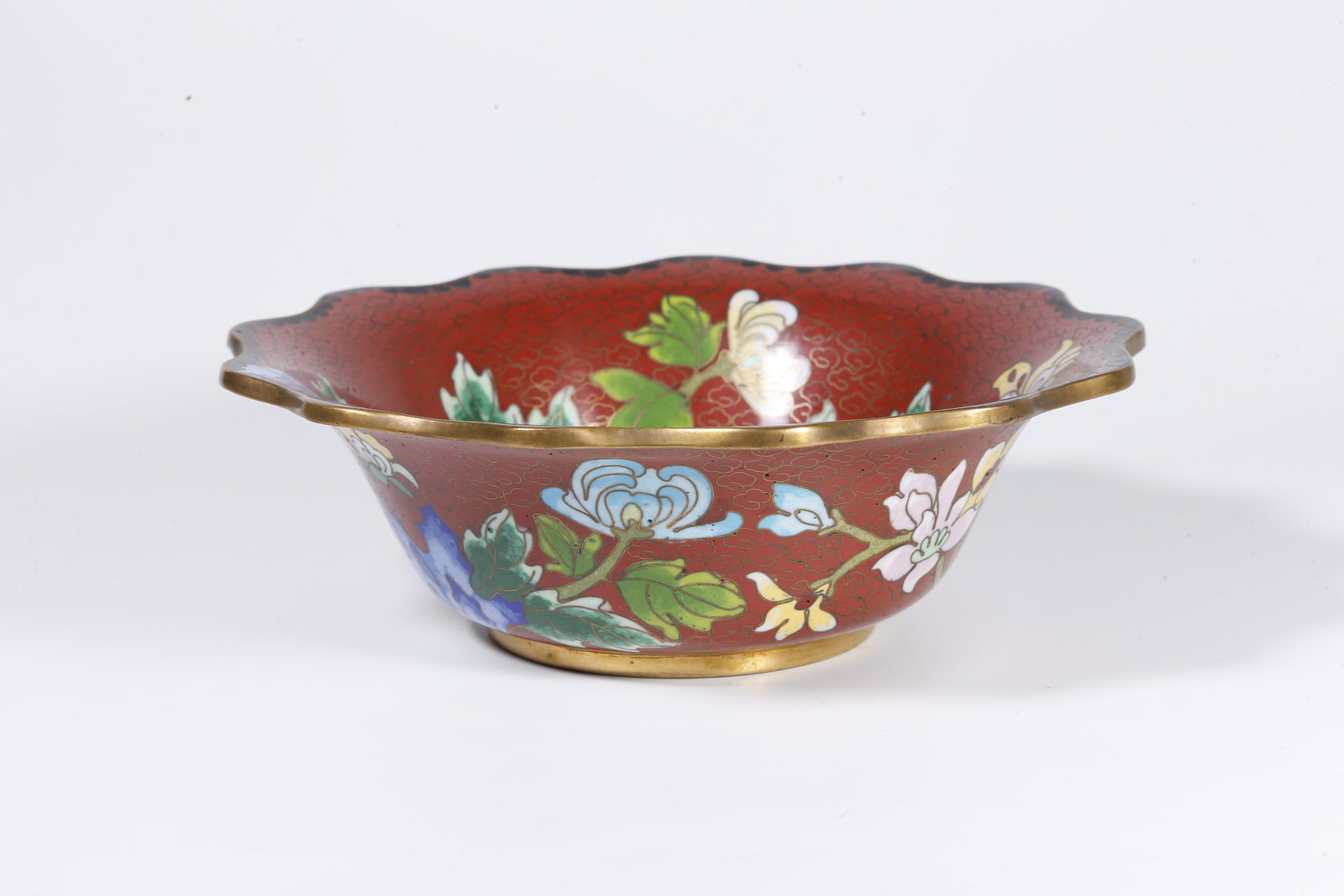 A CLOISONNÉ ENAMEL PLATE ON BRONZE WITH FLORAL MOTIFS (1 of 8)