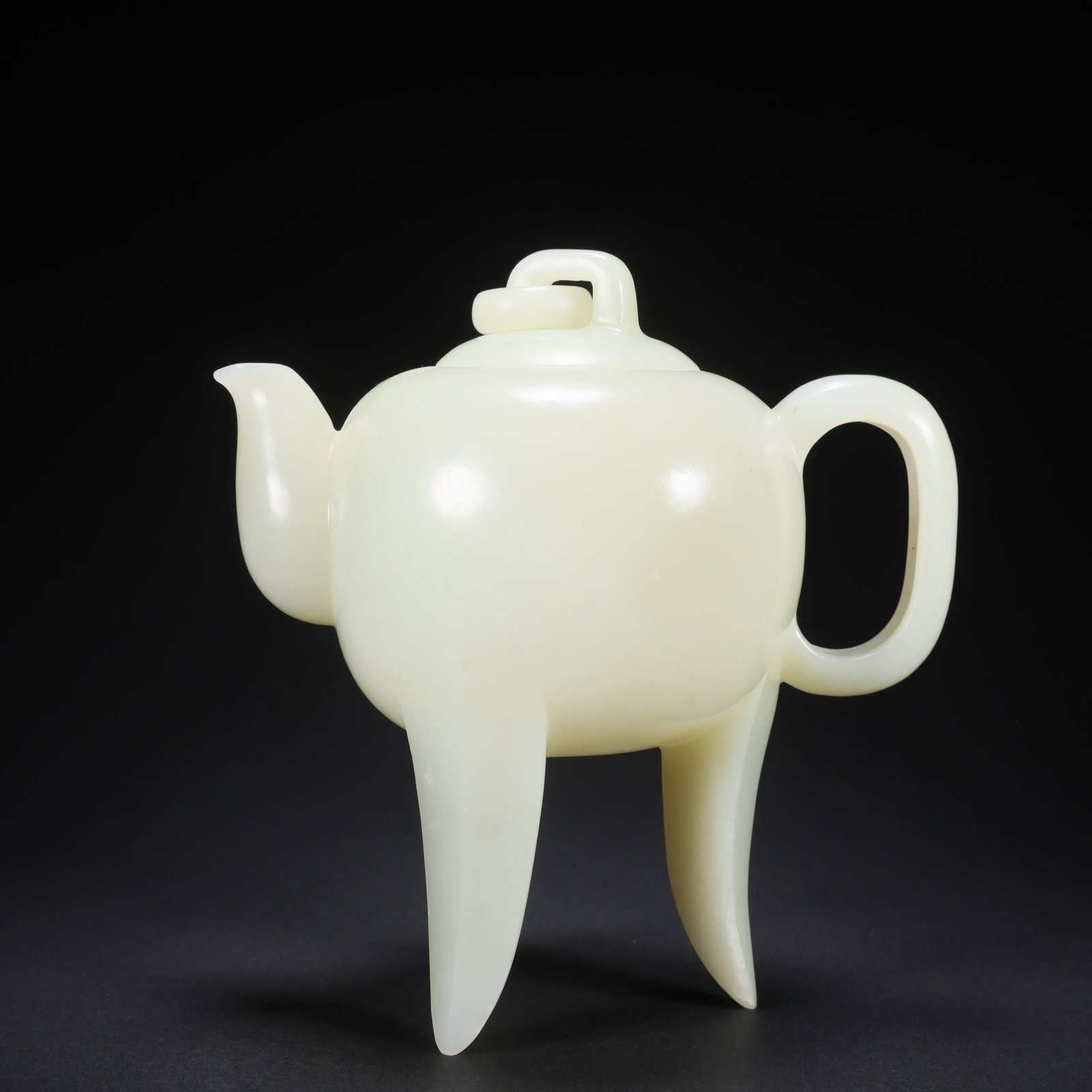 A HETIAN JADE TRIPOD COVERED TEAPOT WITH MOVABLE RING (1 of 9)