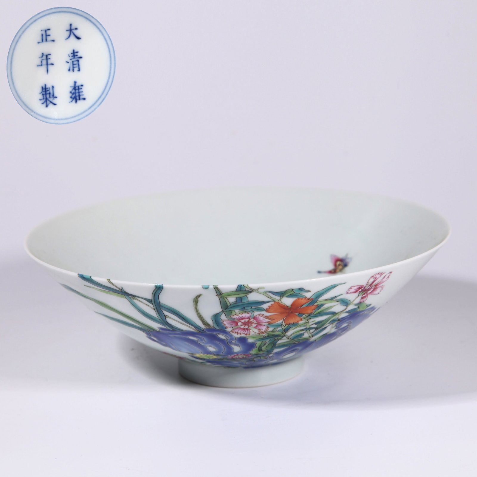 A ENAMEL FLOWER AND BUTTERFLY BAMBOO HAT BOWL (1 of 7)