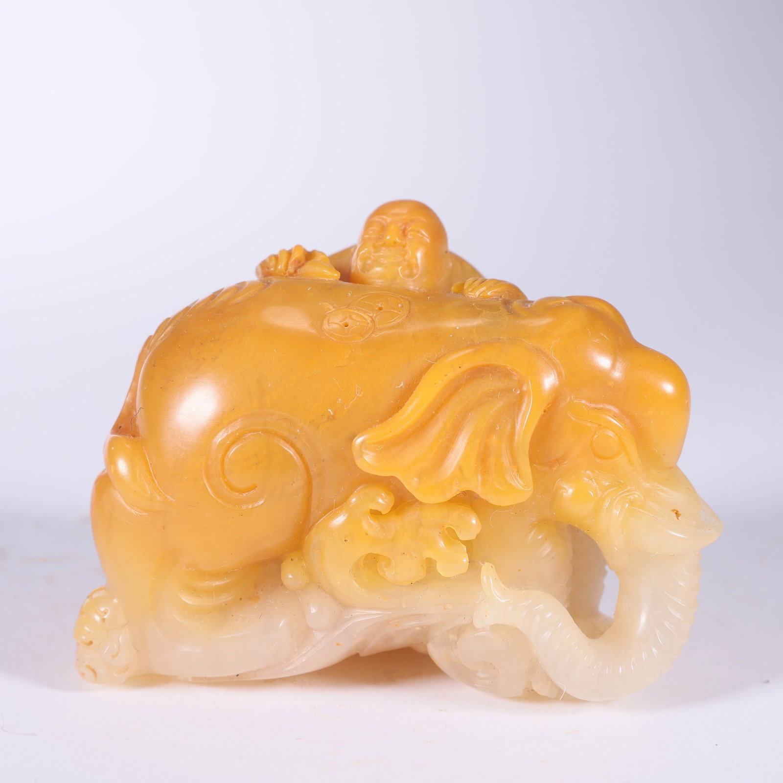 A TIANHUANG STONE "BOY PLAYING WITH ELEPHANT" ORNAMENT (1 of 9)