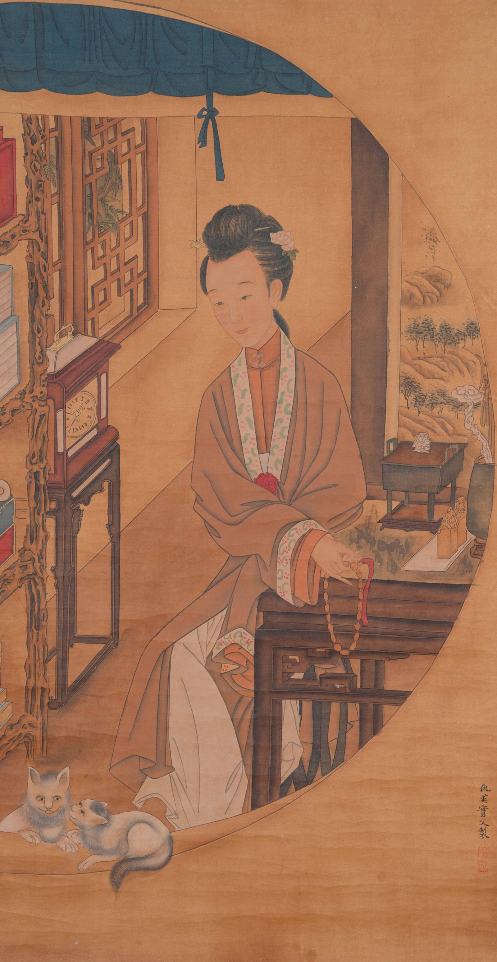 A FIGURE PAINTING ON SILK BY QIU YING.仇英: Figure Painting on Silk by Qiu Ying.仇英