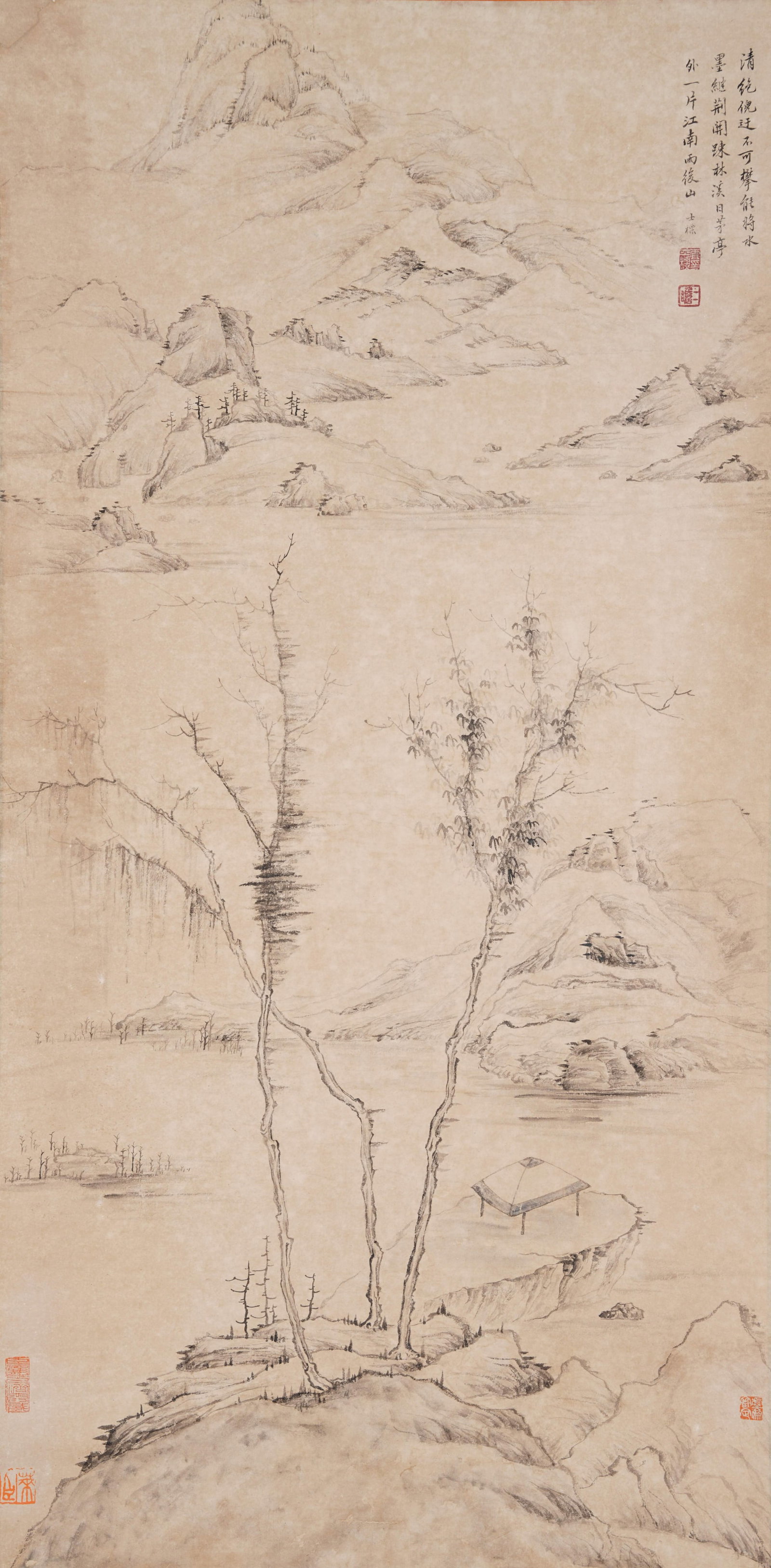 A LANDSCAPE PAINTING ON PAPER BY ZHA SHIBIAO.查士標 (1 of 10)