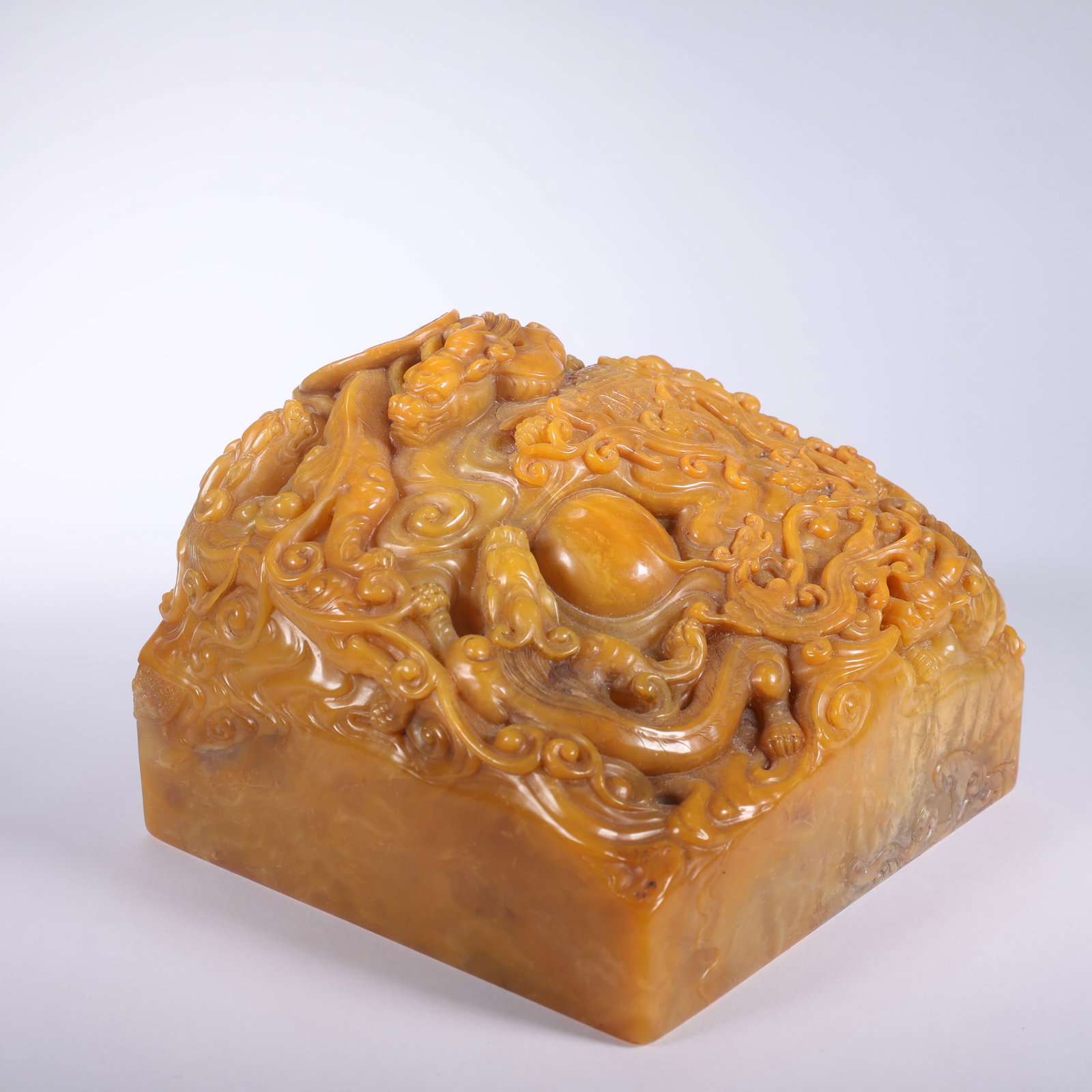 A TIANHUANG STONE SEAL WITH NINE DRAGONS PLAYING WITH PEARL (1 of 9)