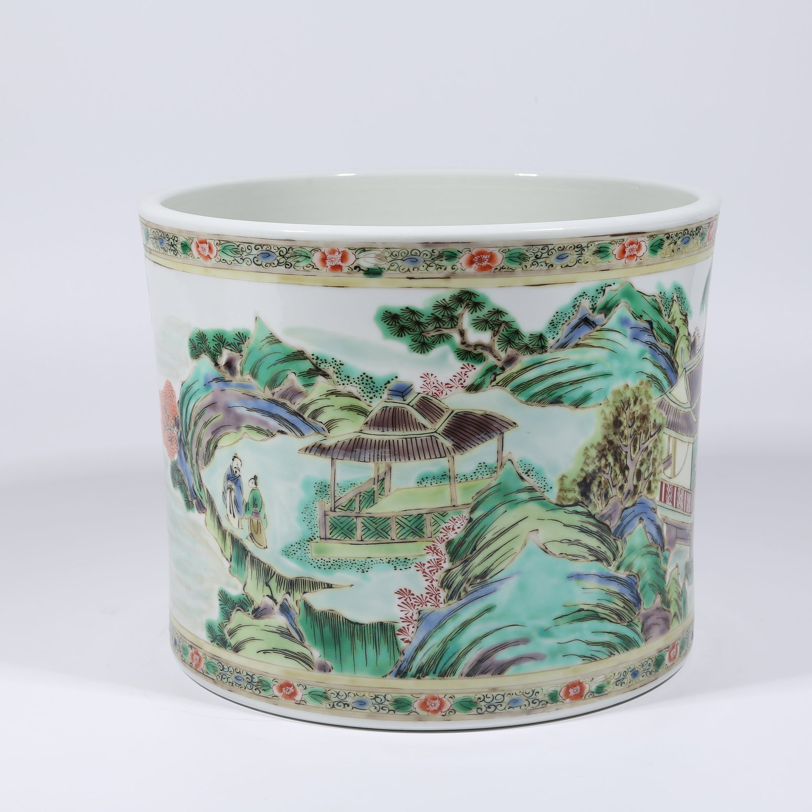 A WUCAI BRUSH POT WITH "VISITING FRIENDS" DESIGN (1 of 9)